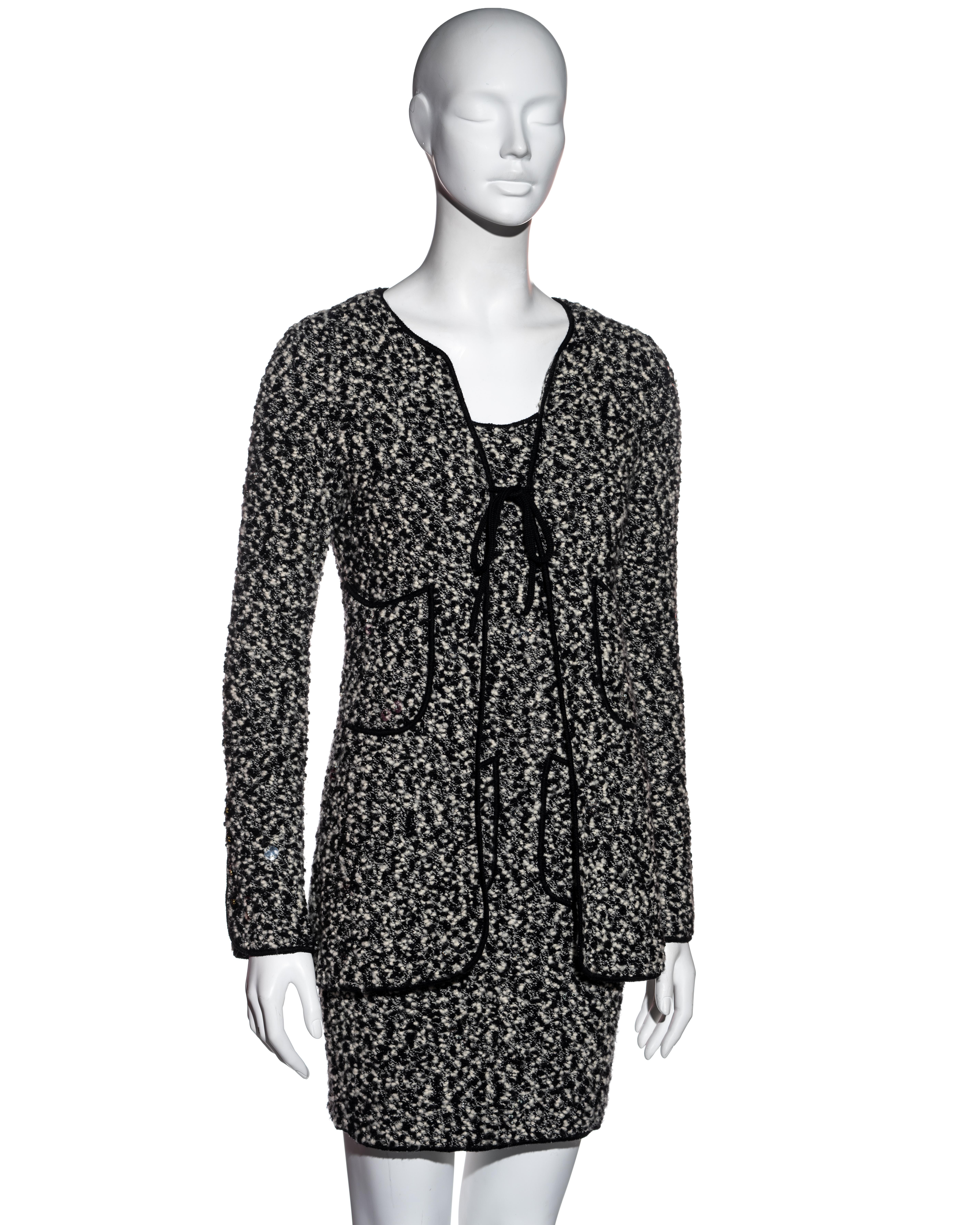 Women's Chanel by Karl Lagerfeld bouclé wool mini dress and cardigan set, fw 1994 For Sale