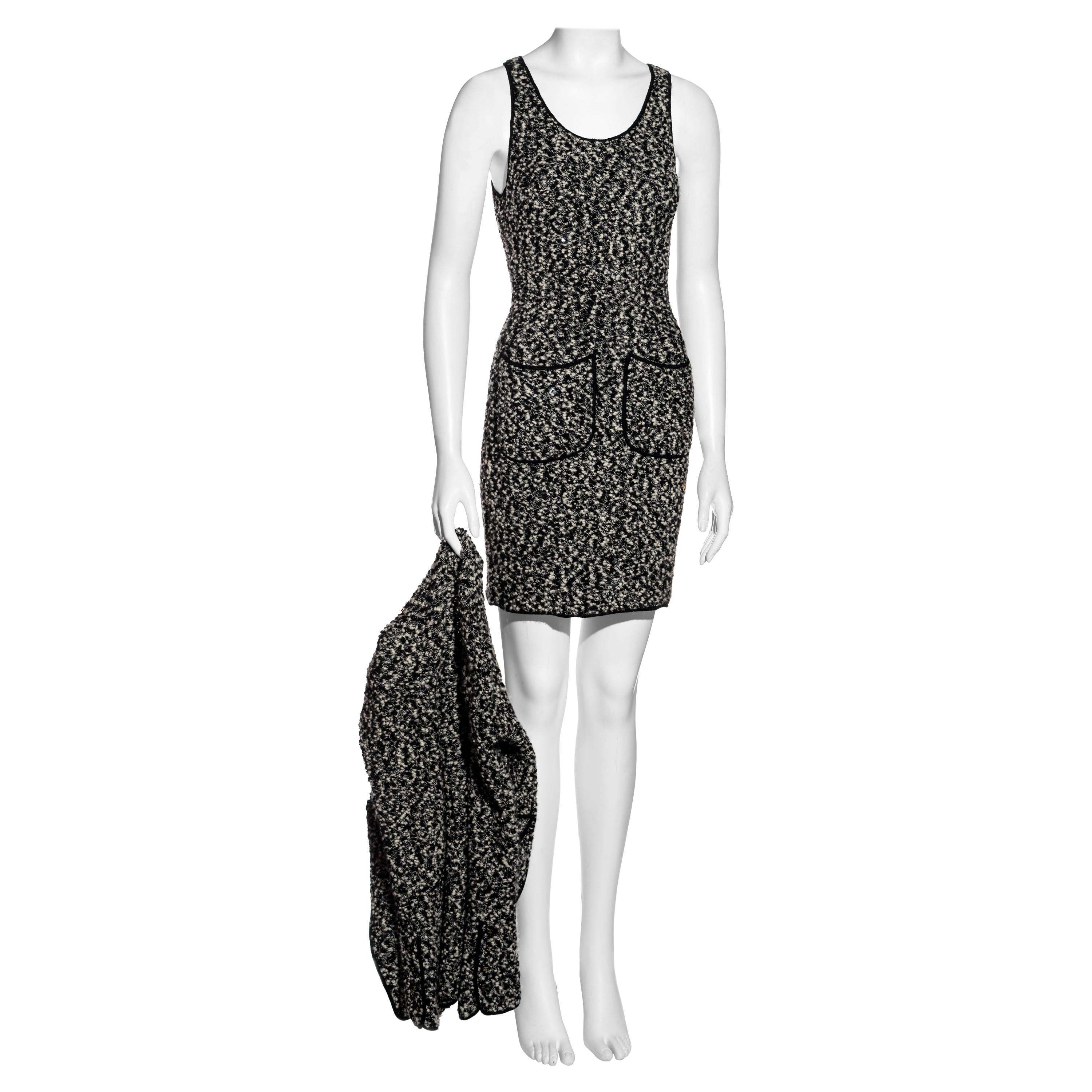 Chanel by Karl Lagerfeld bouclé wool mini dress and cardigan set, fw 1994 For Sale