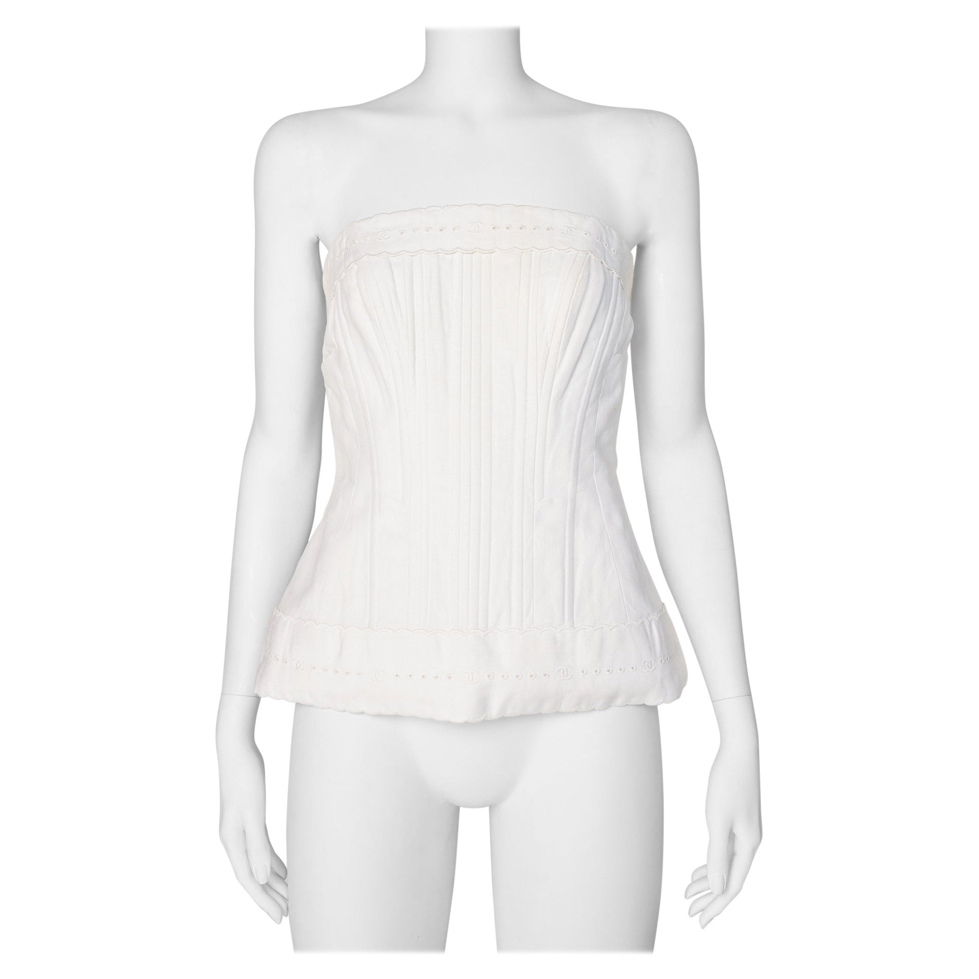 Top en coton corseté avec logo CC en broderie anglaise Chanel By Karl Lagerfeld, SS1993