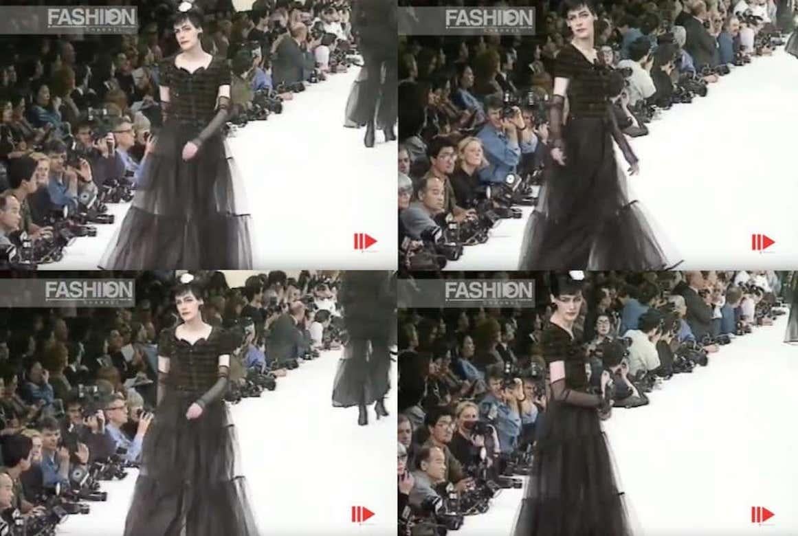 Black Chanel by Karl Lagerfeld brown and black tweed and tulle sequin dress, fw 1991