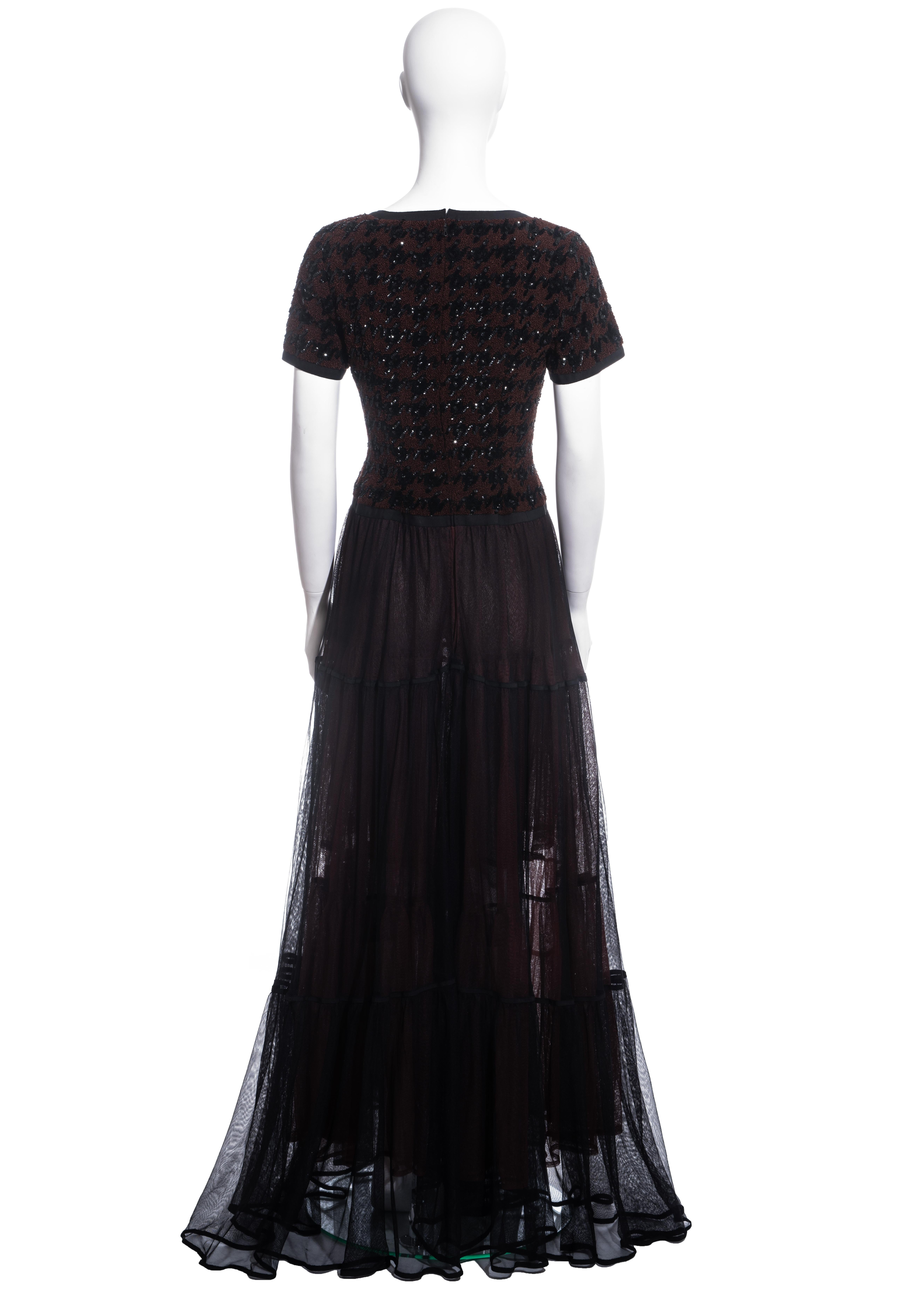 Women's Chanel by Karl Lagerfeld brown and black tweed and tulle sequin dress, fw 1991