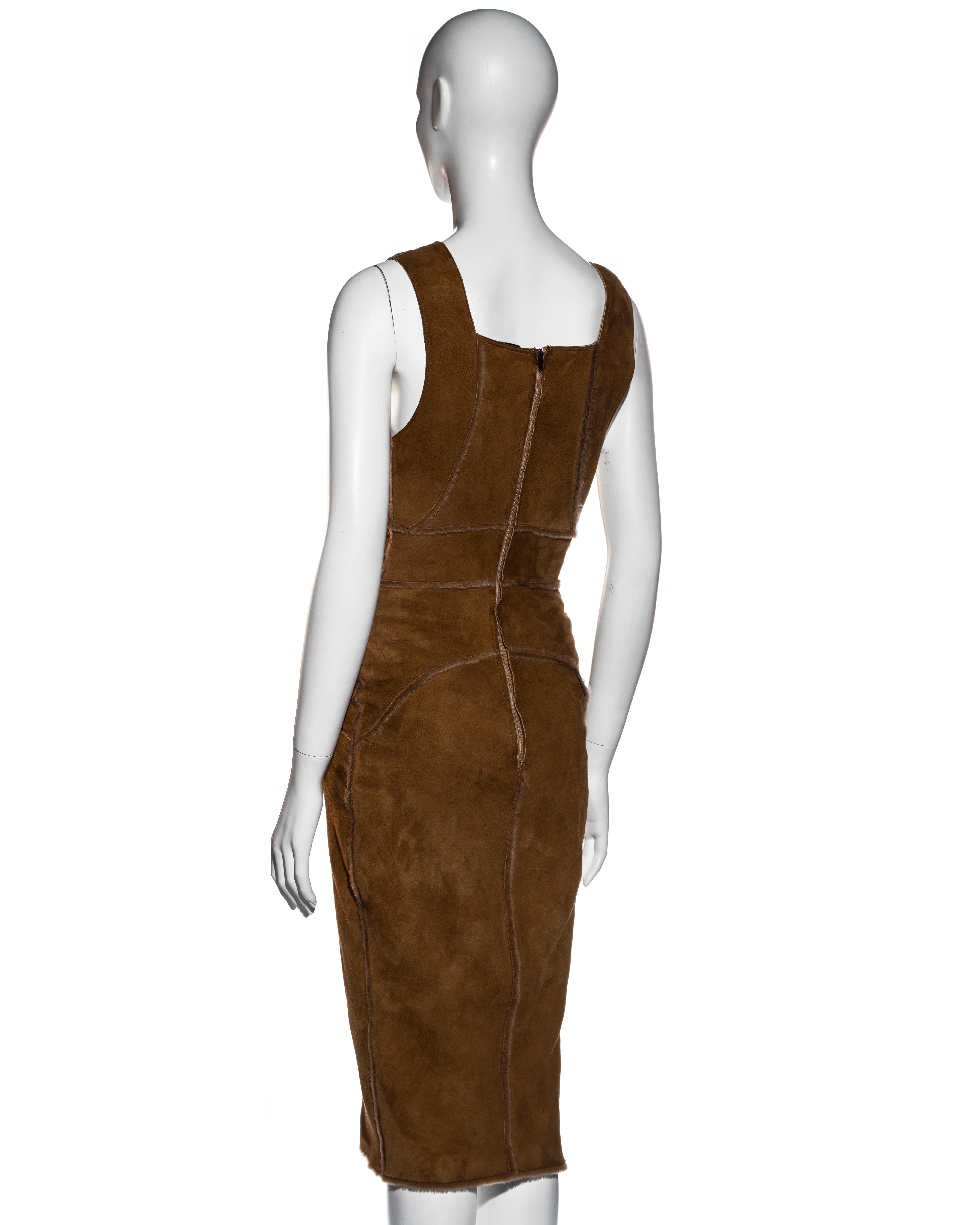 Chanel by Karl Lagerfeld brown sheepskin sheath dress, fw 1999 In Excellent Condition In London, GB