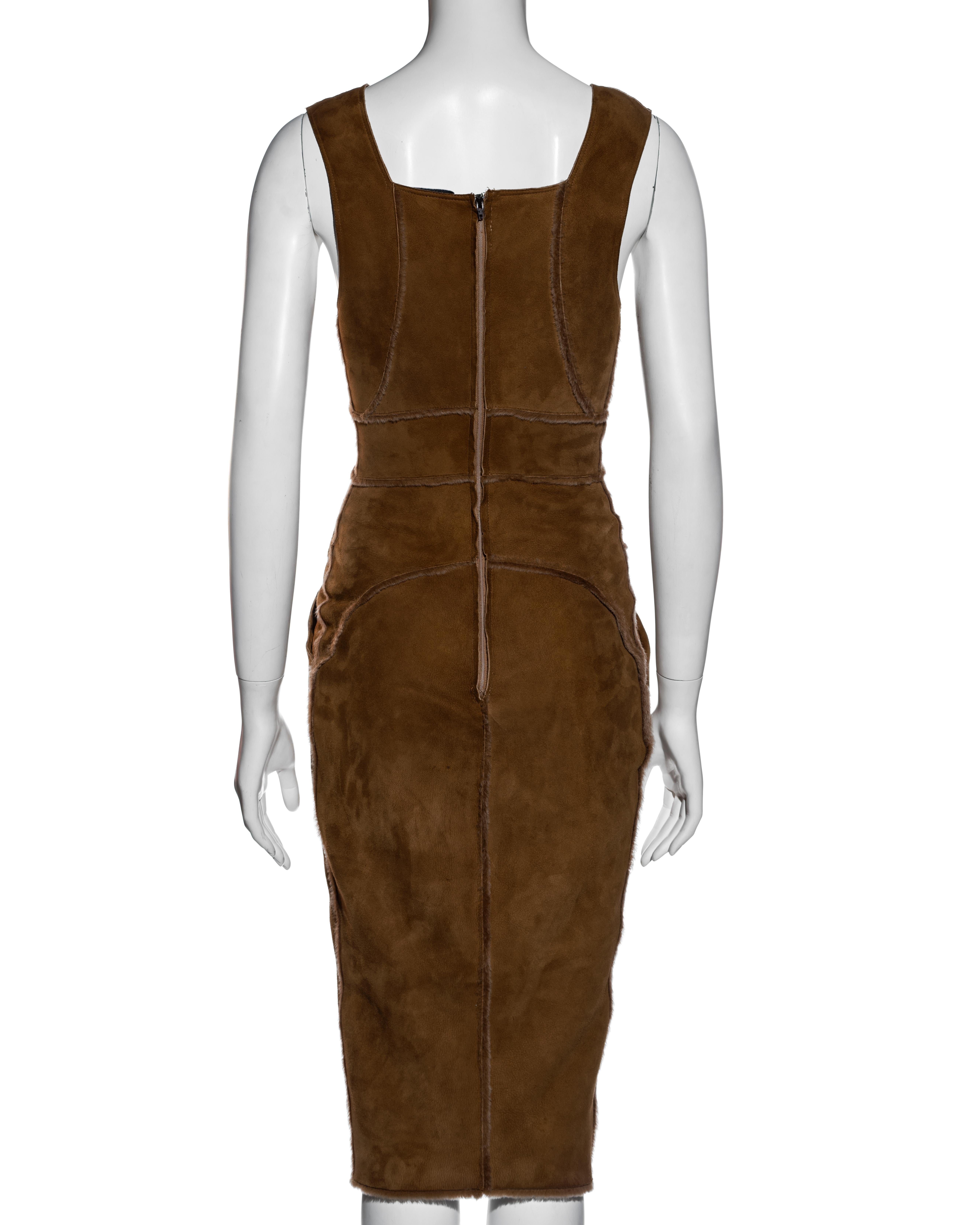 Women's Chanel by Karl Lagerfeld brown sheepskin sheath dress, fw 1999