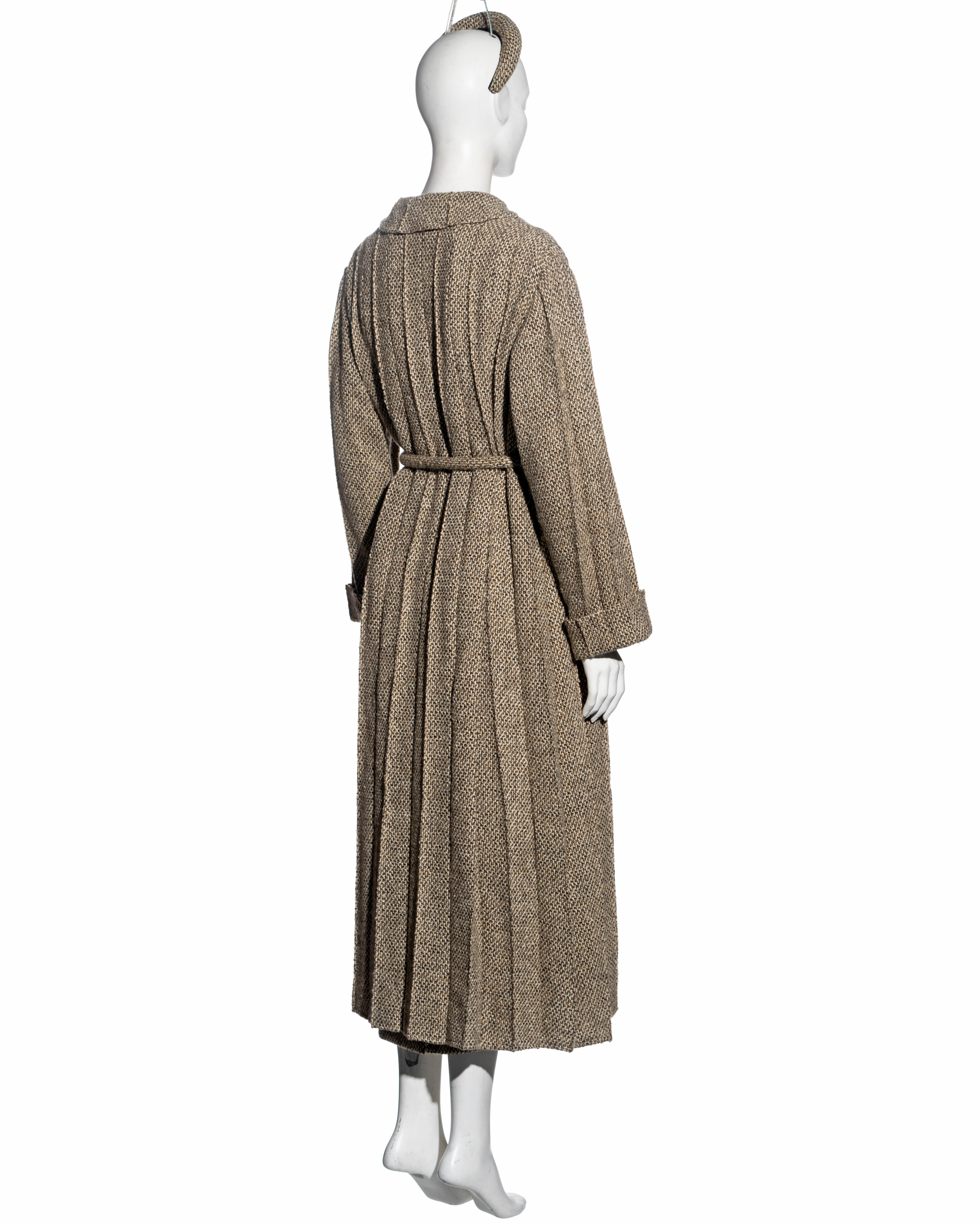 Chanel by Karl Lagerfeld brown tweed pleated coat, skirt and hat set, fw 1998 For Sale 4