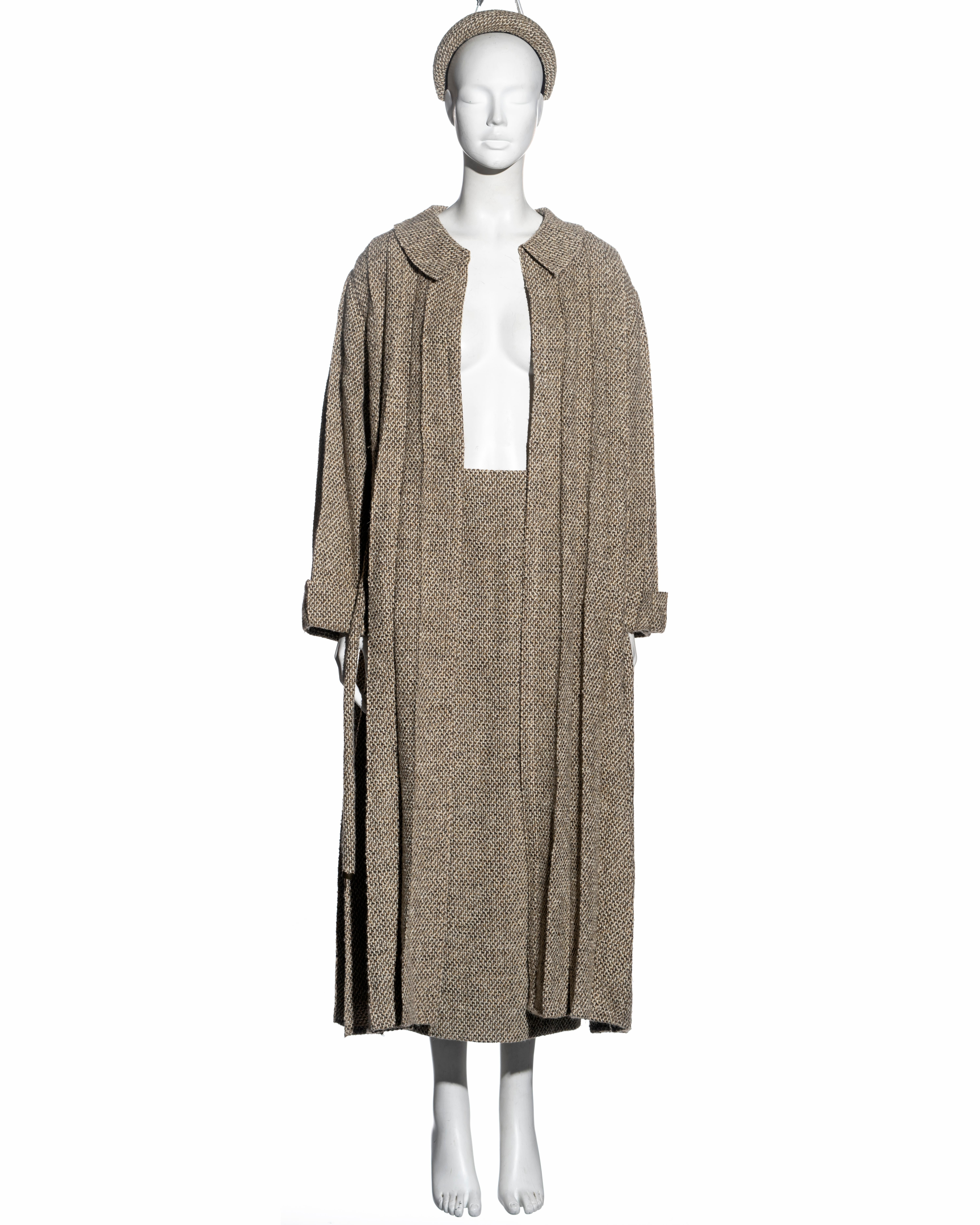 Chanel by Karl Lagerfeld brown tweed pleated coat, skirt and hat set, fw 1998 For Sale 5