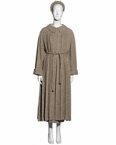 Chanel by Karl Lagerfeld brown tweed pleated coat, skirt and hat set, fw 1998