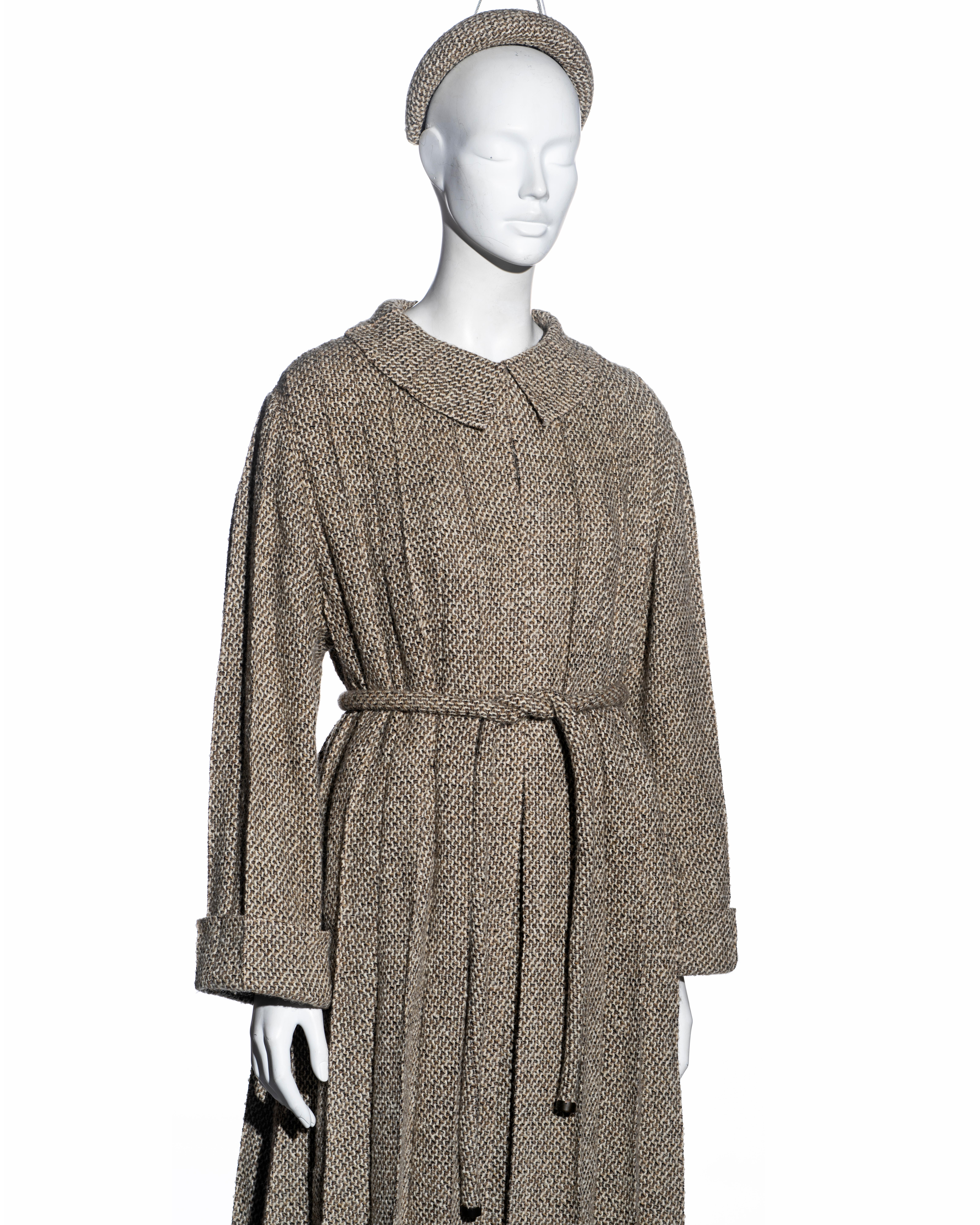 Gray Chanel by Karl Lagerfeld brown tweed pleated coat, skirt and hat set, fw 1998 For Sale