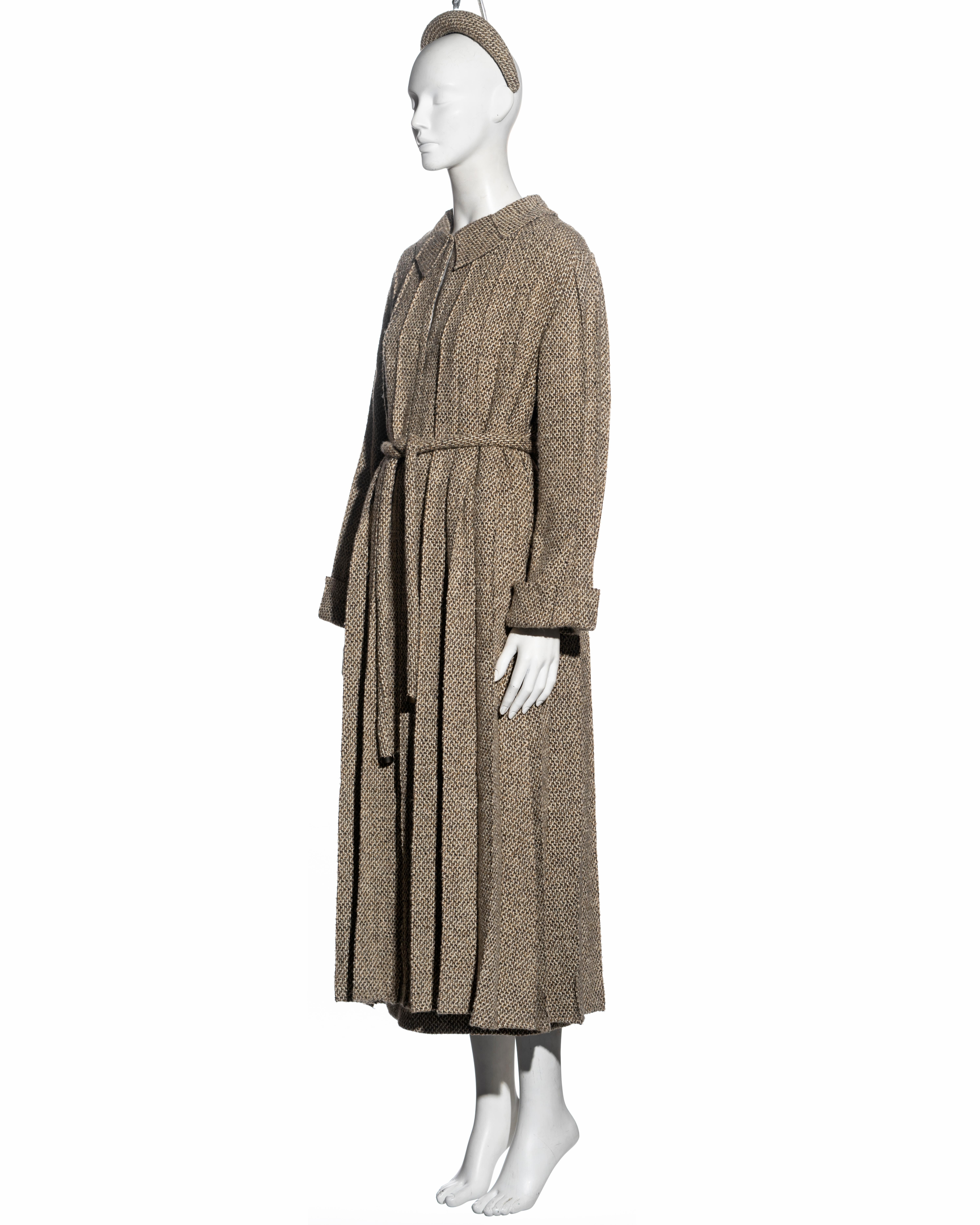 Chanel by Karl Lagerfeld brown tweed pleated coat, skirt and hat set, fw 1998 For Sale 1