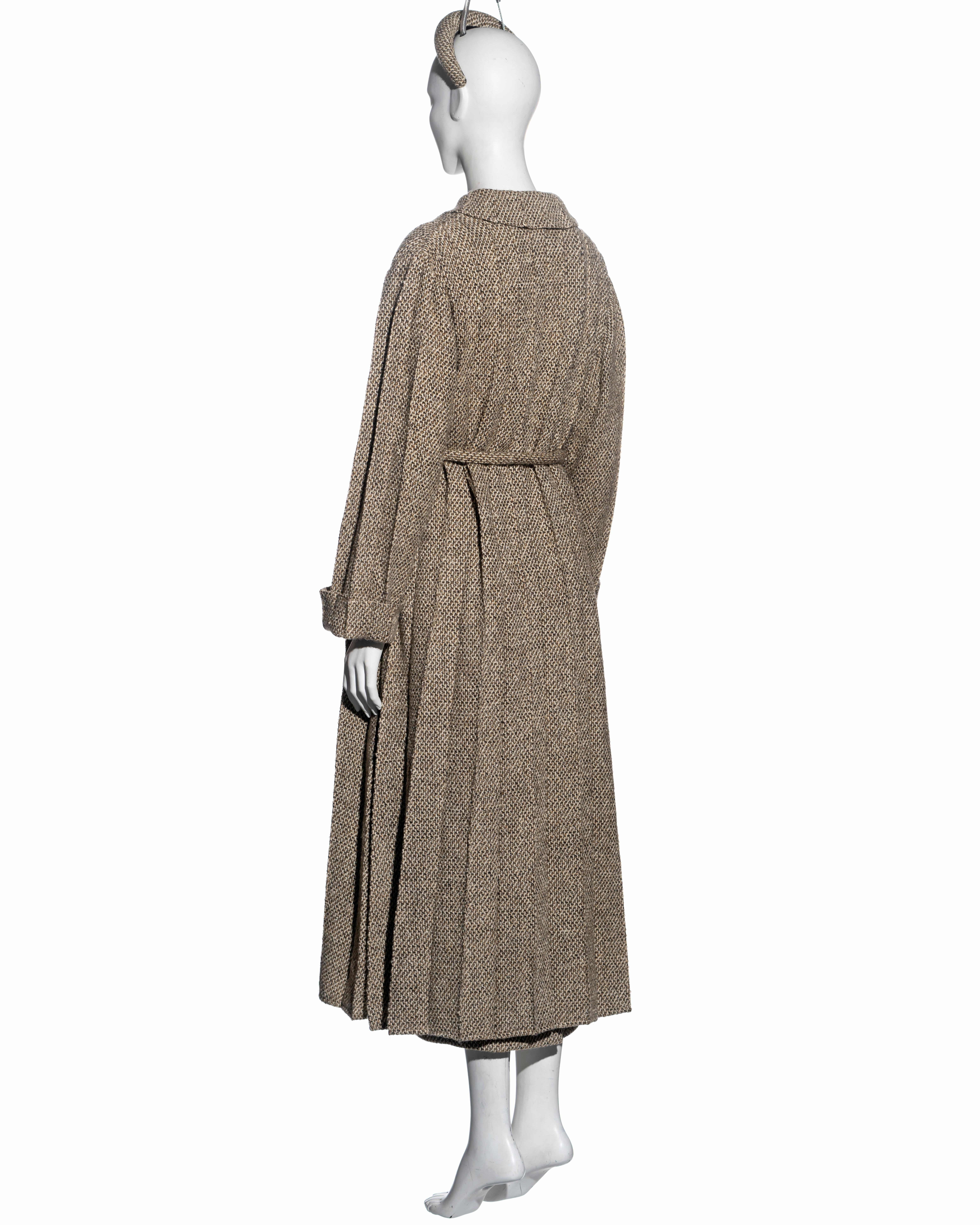 Chanel by Karl Lagerfeld brown tweed pleated coat, skirt and hat set, fw 1998 For Sale 2