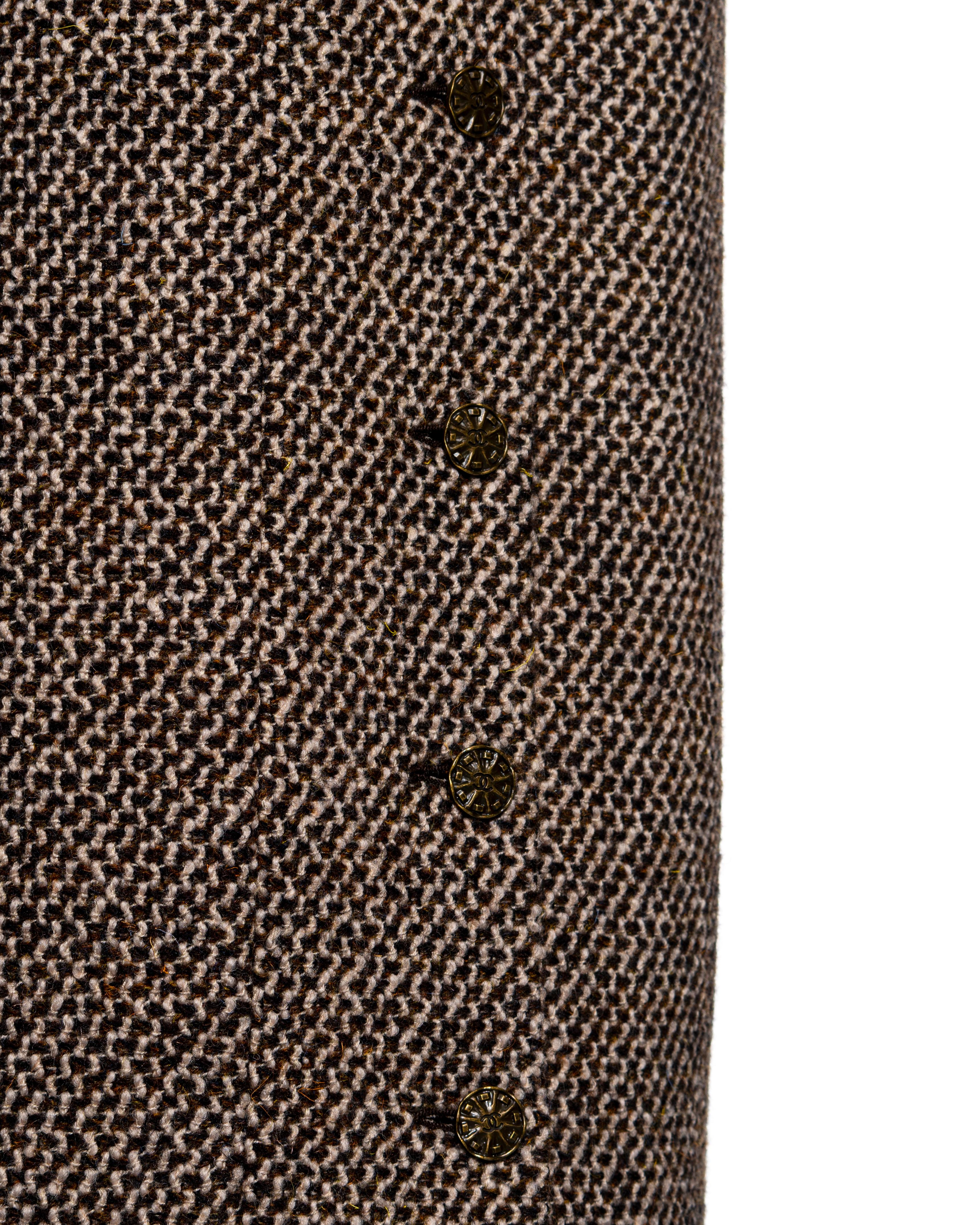 Chanel by Karl Lagerfeld brown tweed pleated jacket maxi skirt suit, fw 1998 For Sale 4