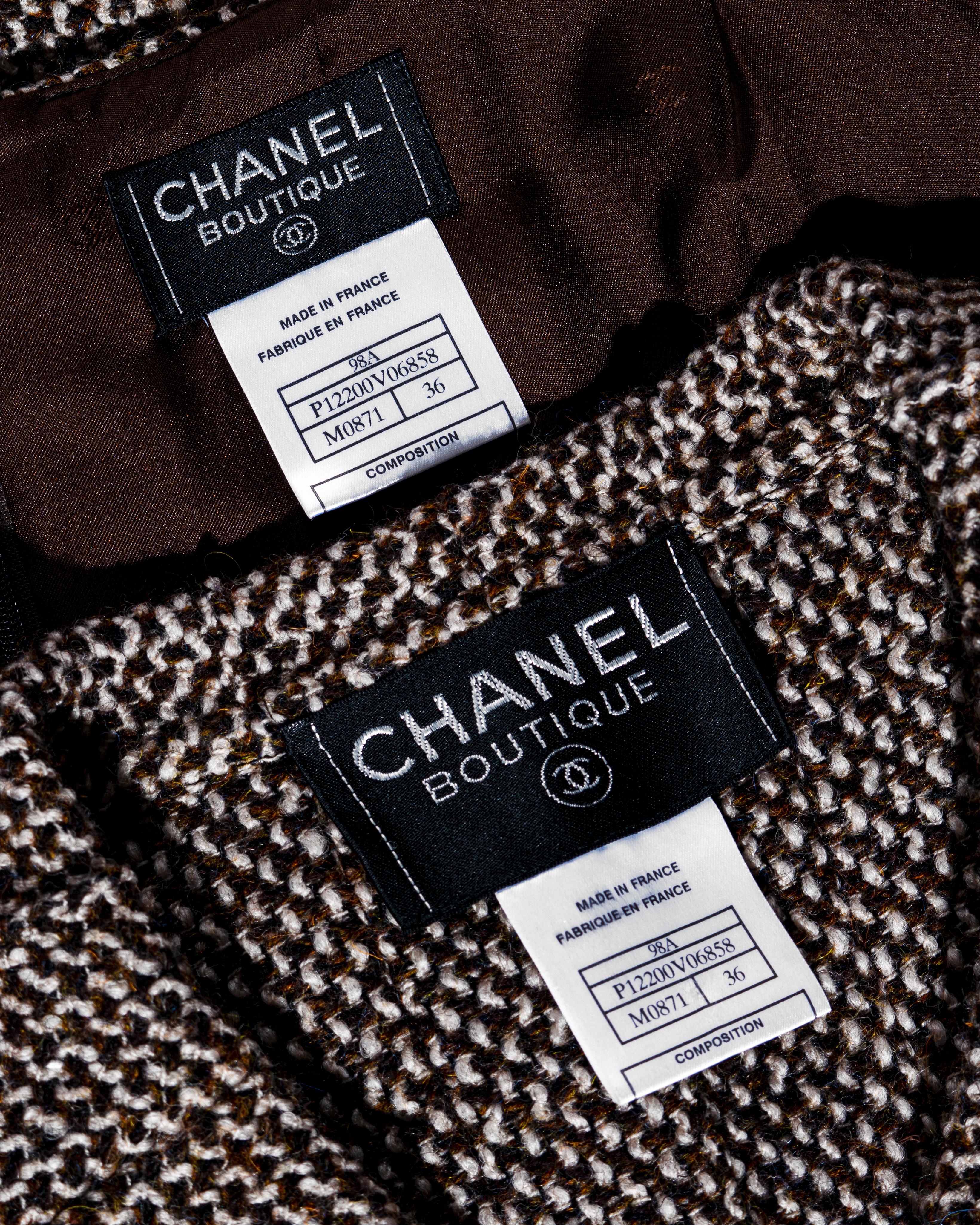 Chanel by Karl Lagerfeld brown tweed pleated jacket maxi skirt suit, fw 1998 For Sale 6