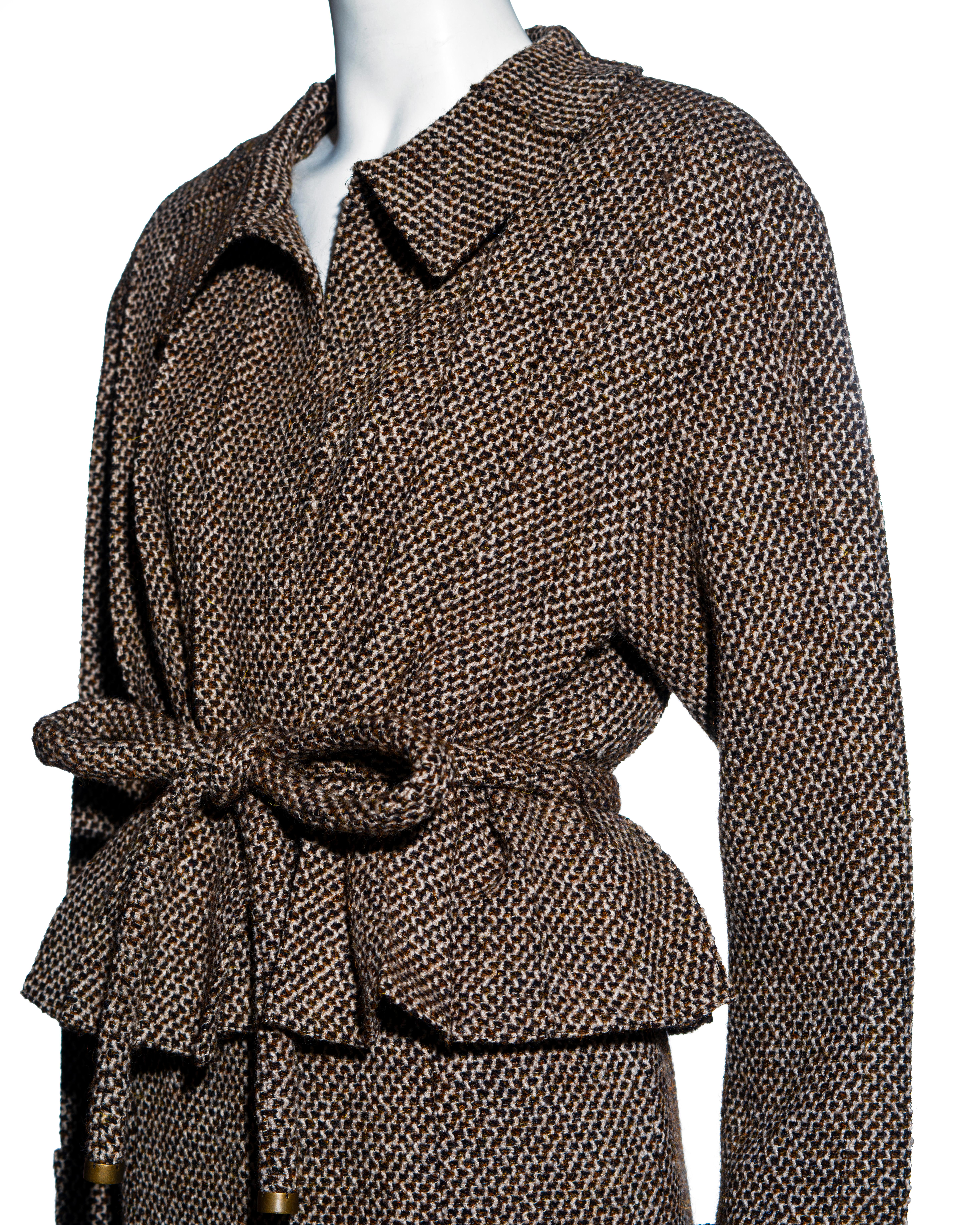 Black Chanel by Karl Lagerfeld brown tweed pleated jacket maxi skirt suit, fw 1998 For Sale