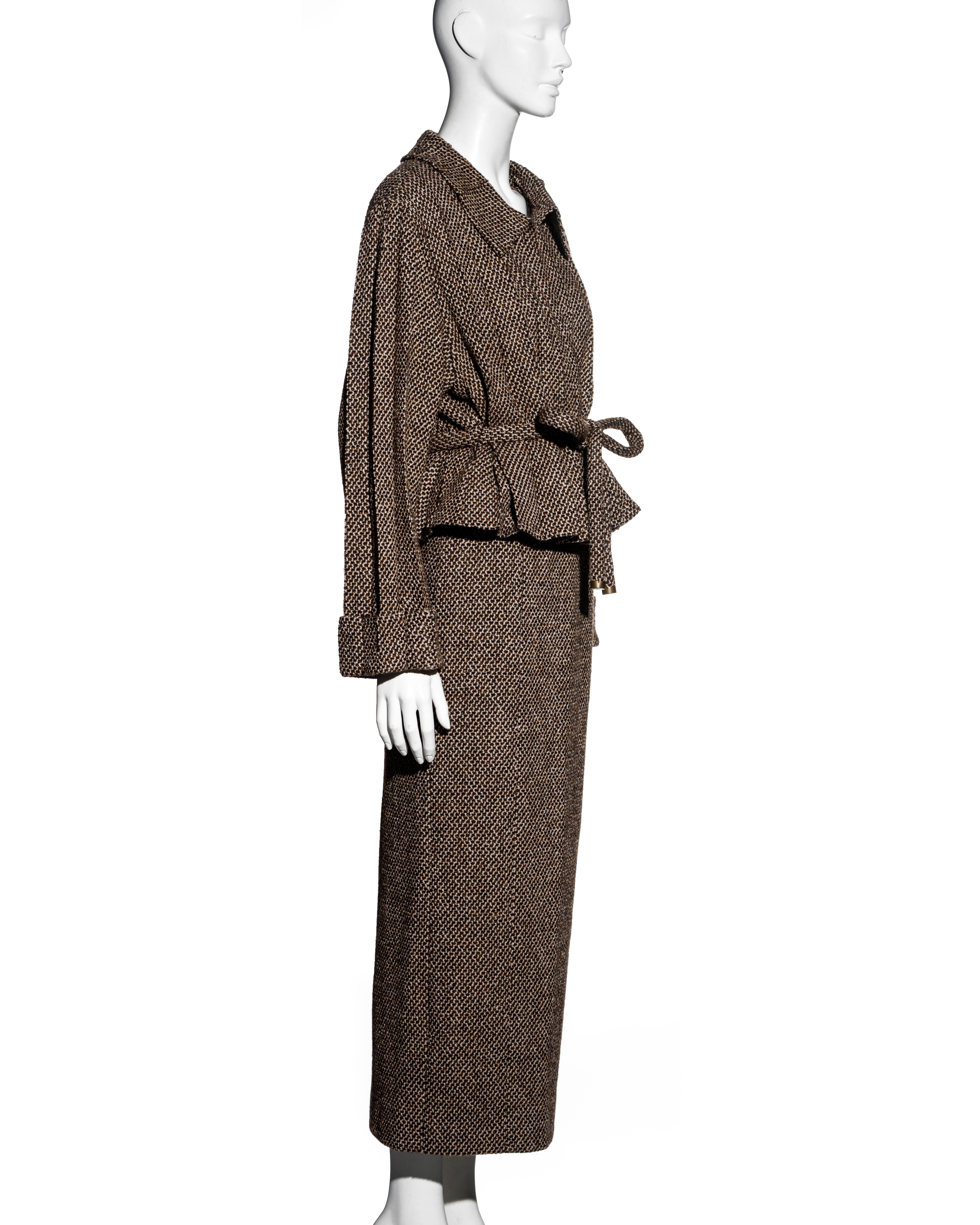 Chanel by Karl Lagerfeld brown tweed pleated jacket maxi skirt suit, fw 1998 In Excellent Condition For Sale In London, GB
