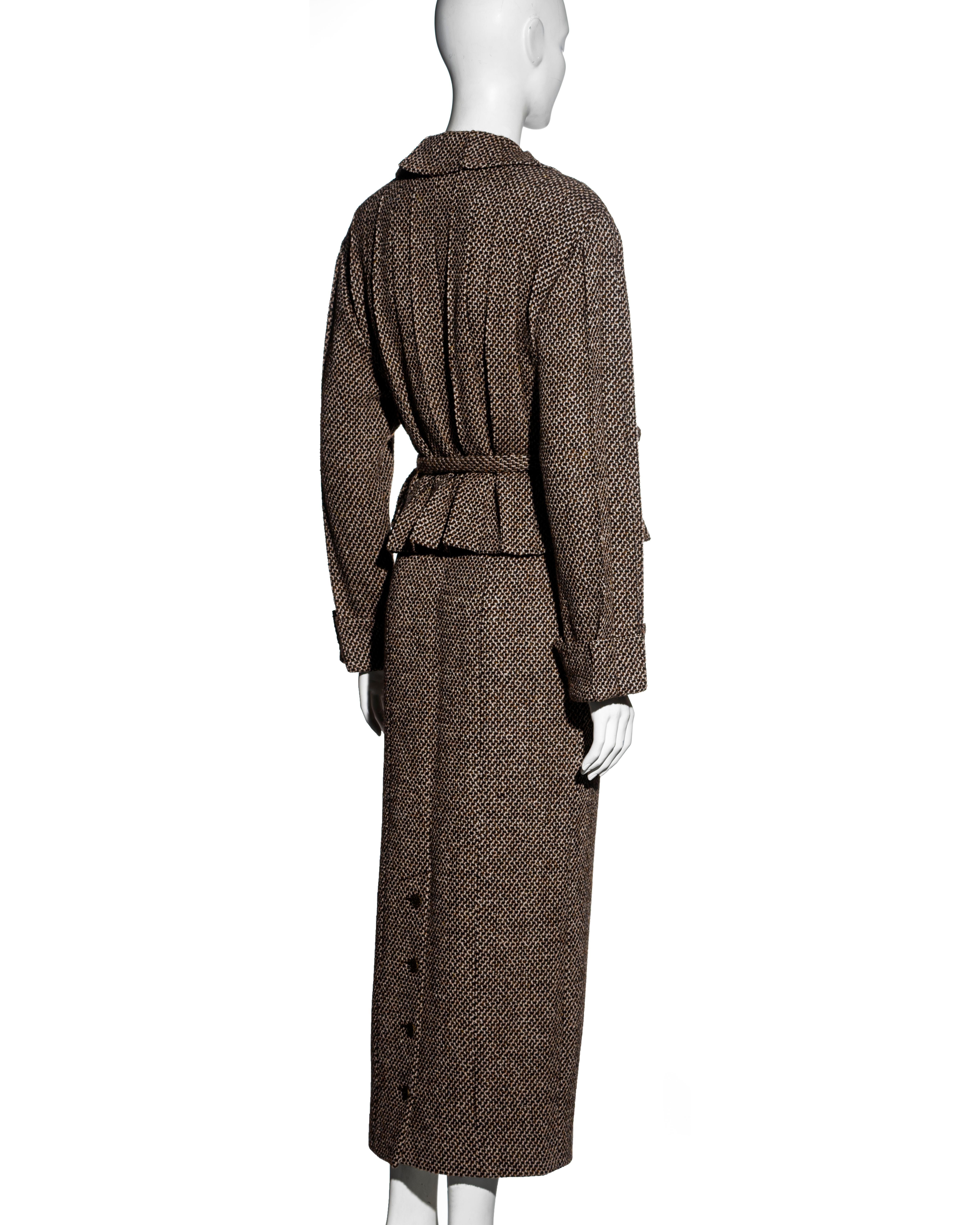 Women's Chanel by Karl Lagerfeld brown tweed pleated jacket maxi skirt suit, fw 1998 For Sale
