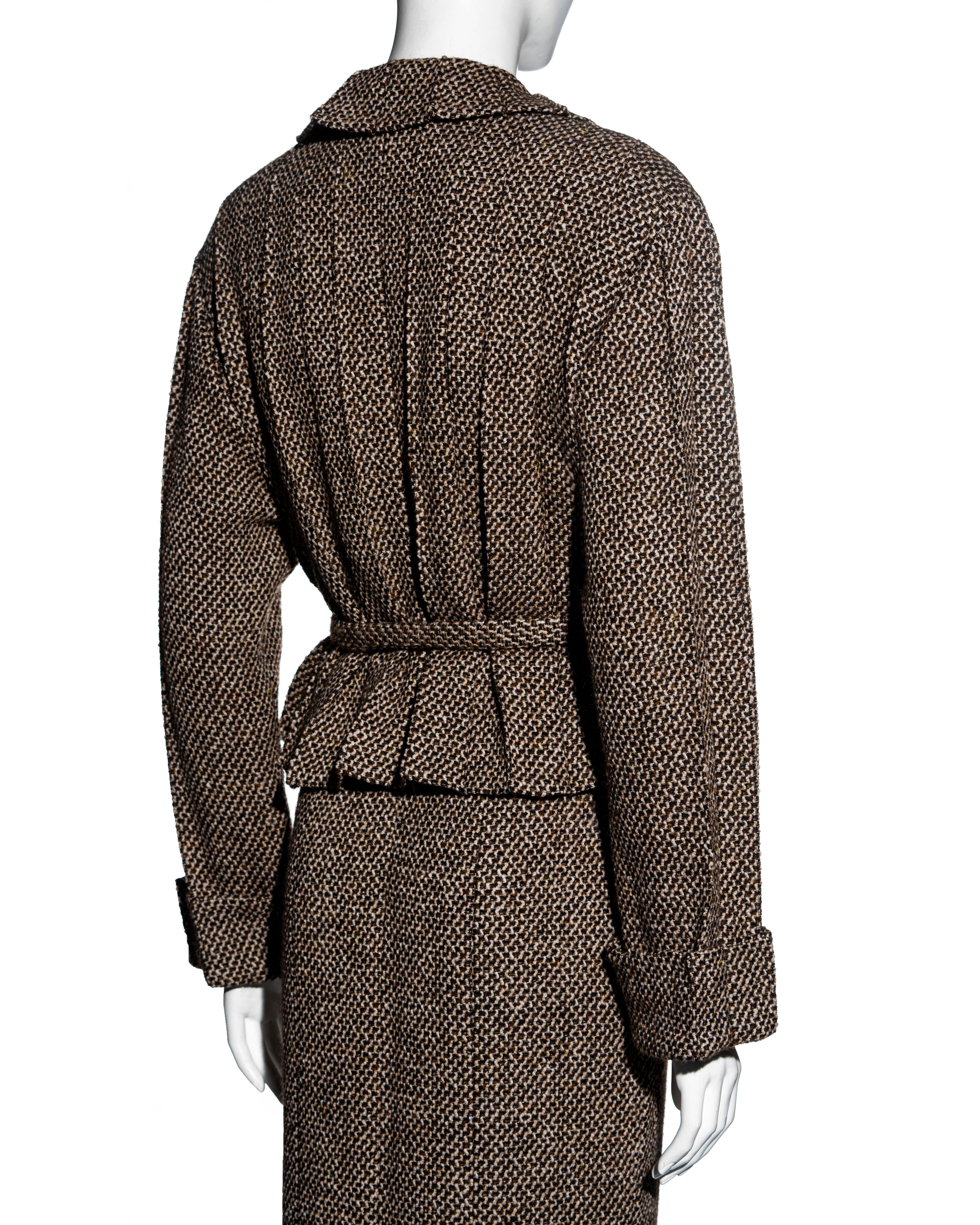 Chanel by Karl Lagerfeld brown tweed pleated jacket maxi skirt suit, fw 1998 For Sale 1