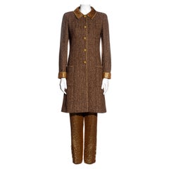 Chanel by Karl Lagerfeld 3-teiliger Anzug aus brauner Wolle und goldener Seide aus Lurex, fw 1996