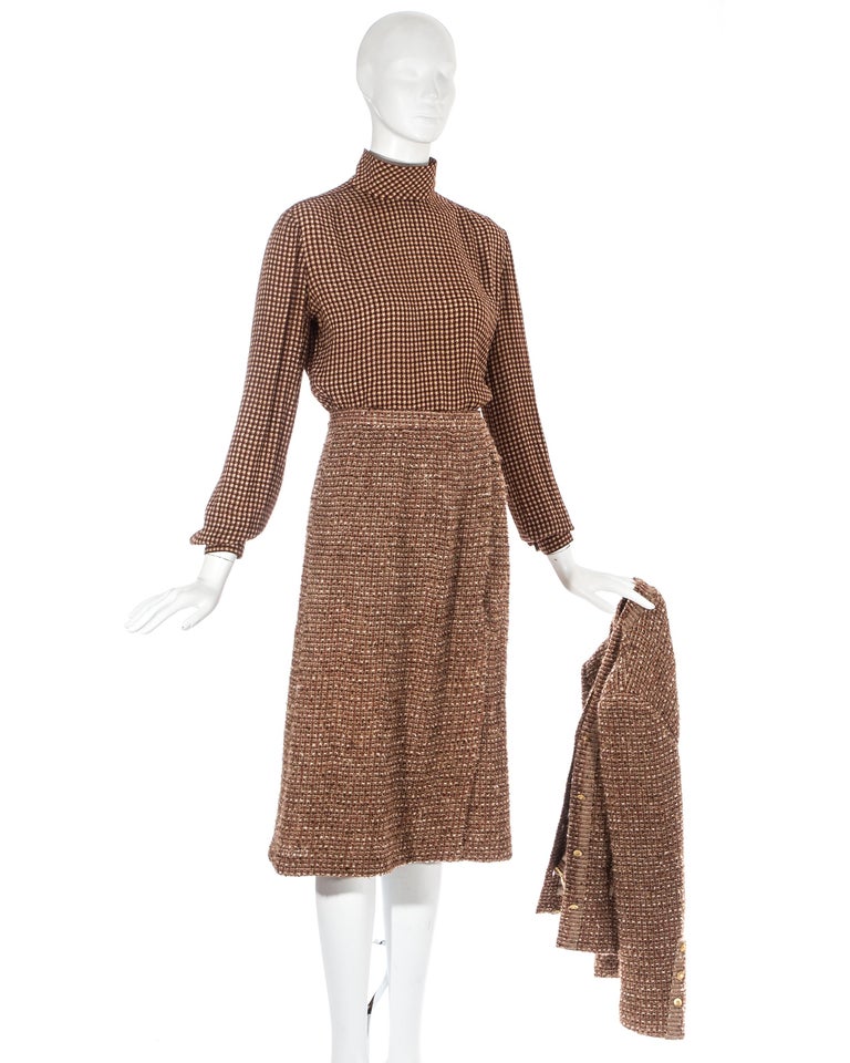 Chanel by Karl Lagerfeld brown wool tweed 3 piece skirt suit, c. 1970s ...