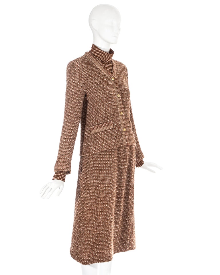 Chanel by Karl Lagerfeld brown wool tweed 3 piece skirt suit, c. 1970s ...