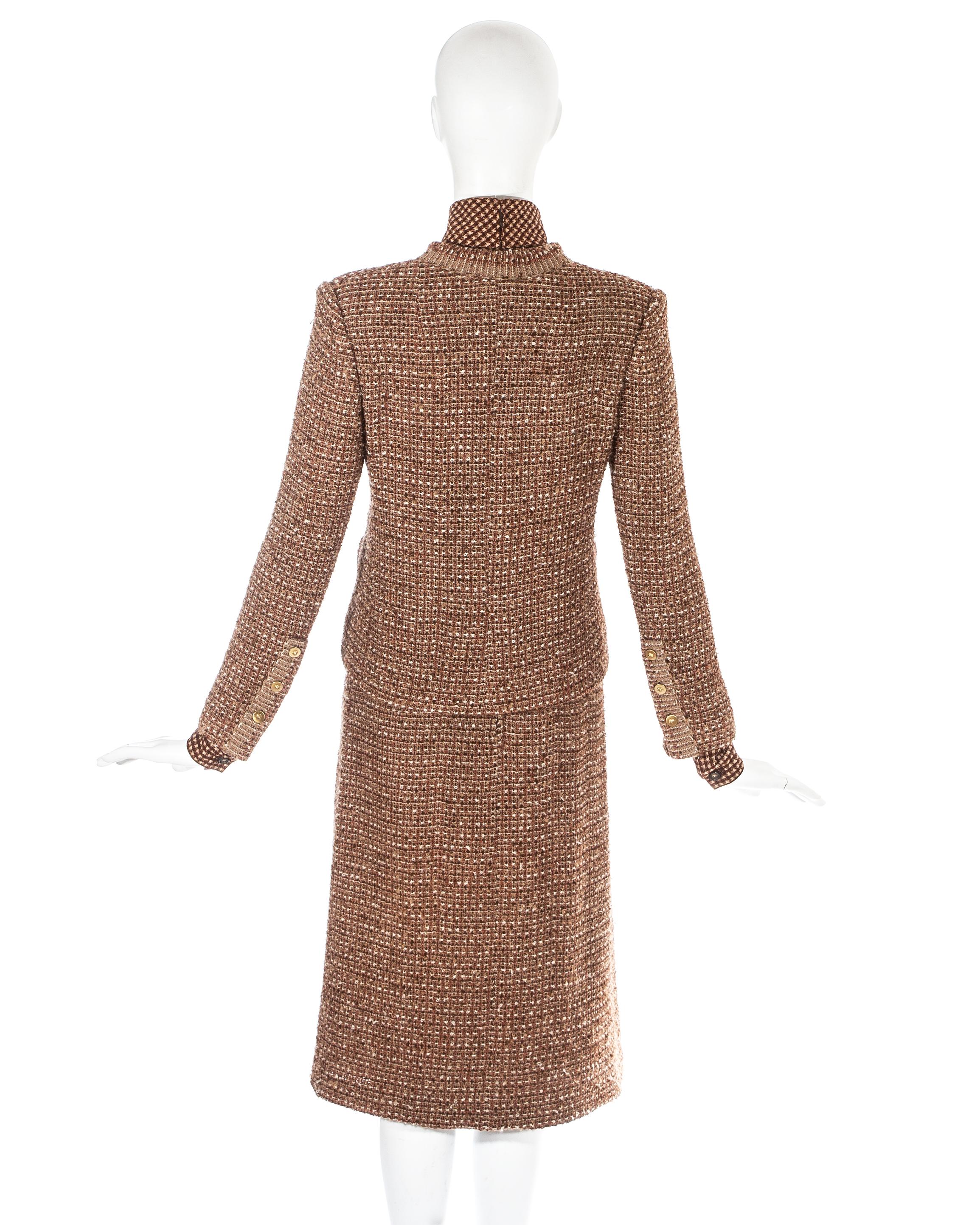 Brown Chanel brown wool tweed 3 piece skirt suit, c. 1970s