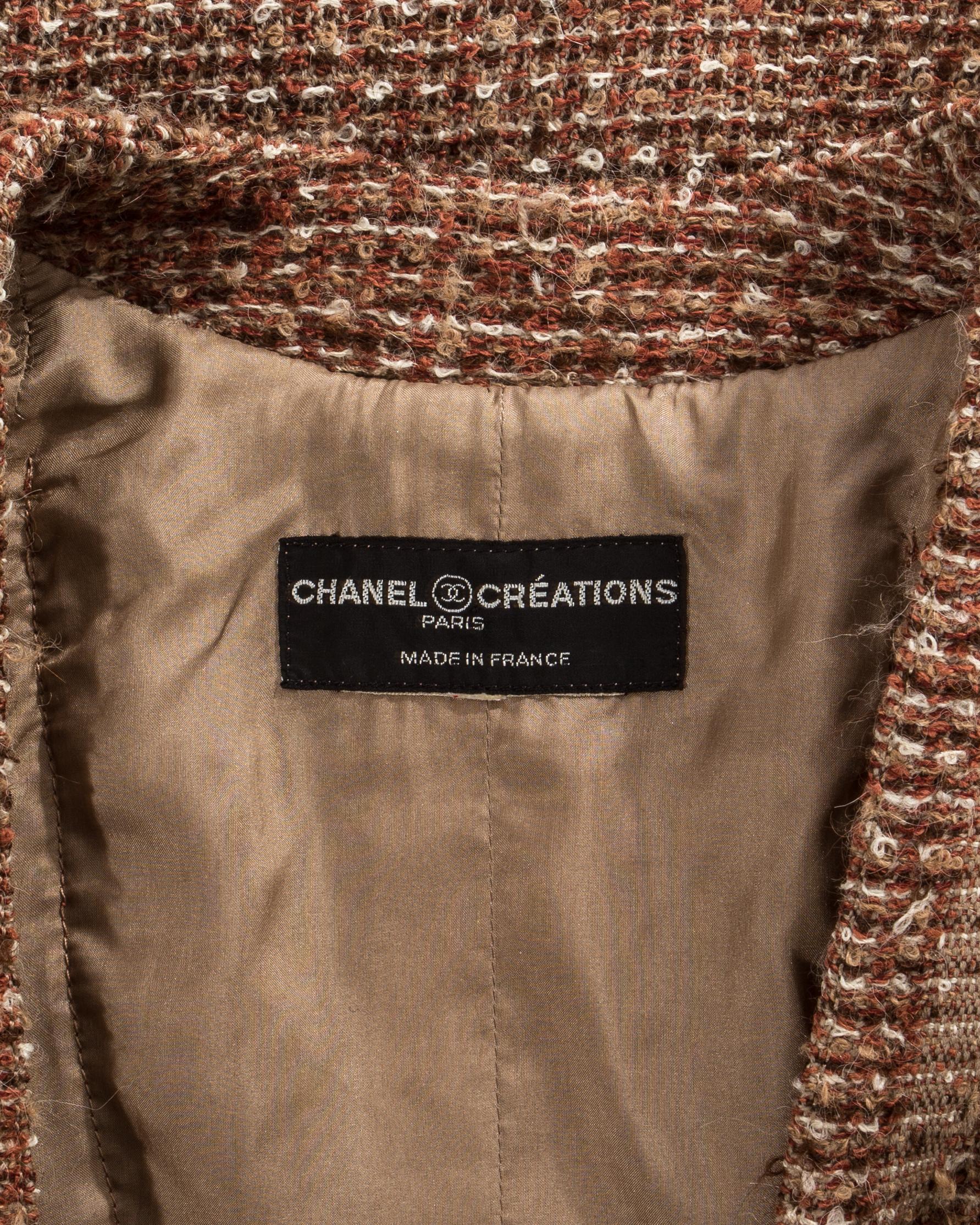 Women's Chanel brown wool tweed 3 piece skirt suit, c. 1970s