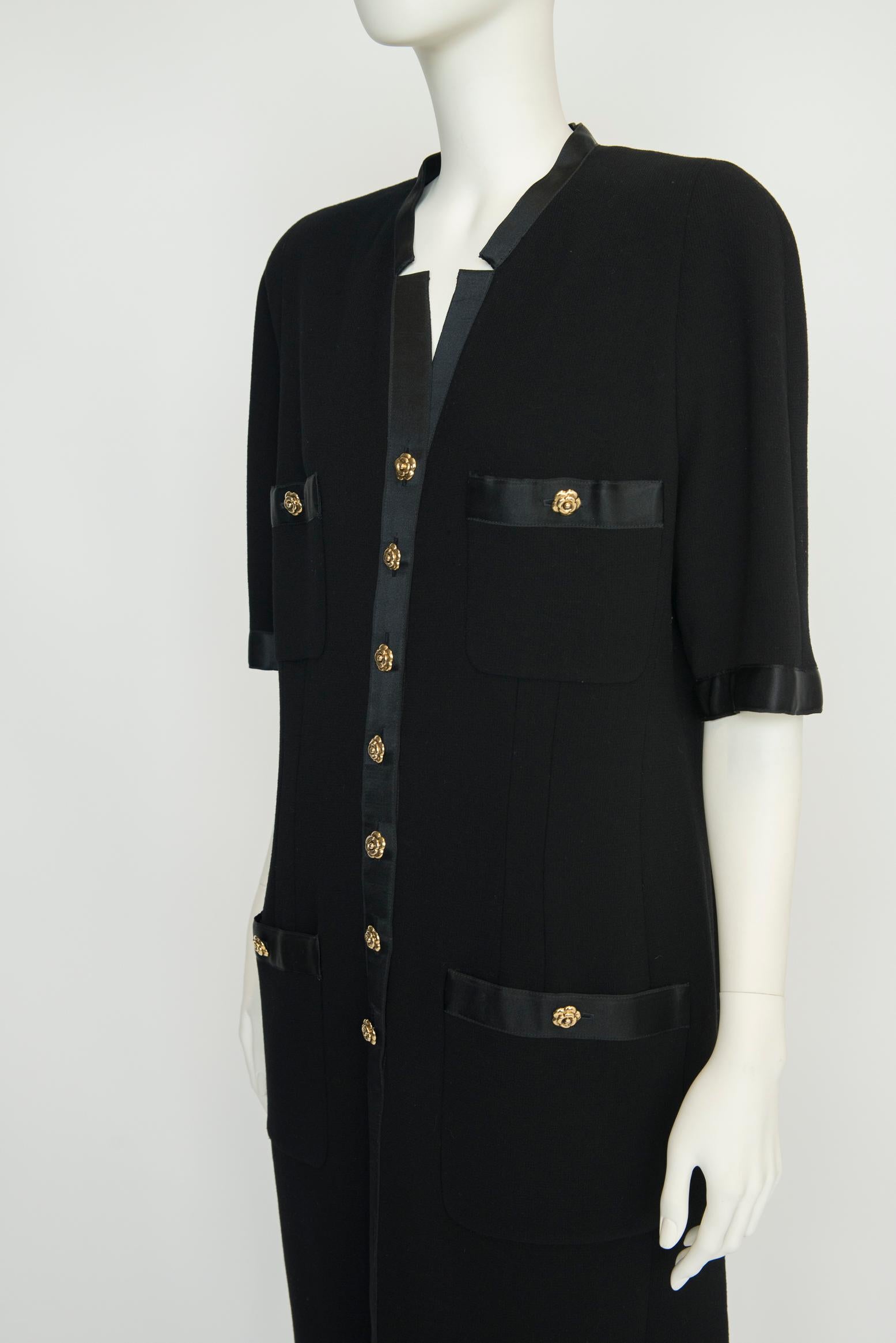 Women's or Men's Chanel By Karl Lagerfeld Button-Embellished Little Black Dress, FW 1990-1991 For Sale