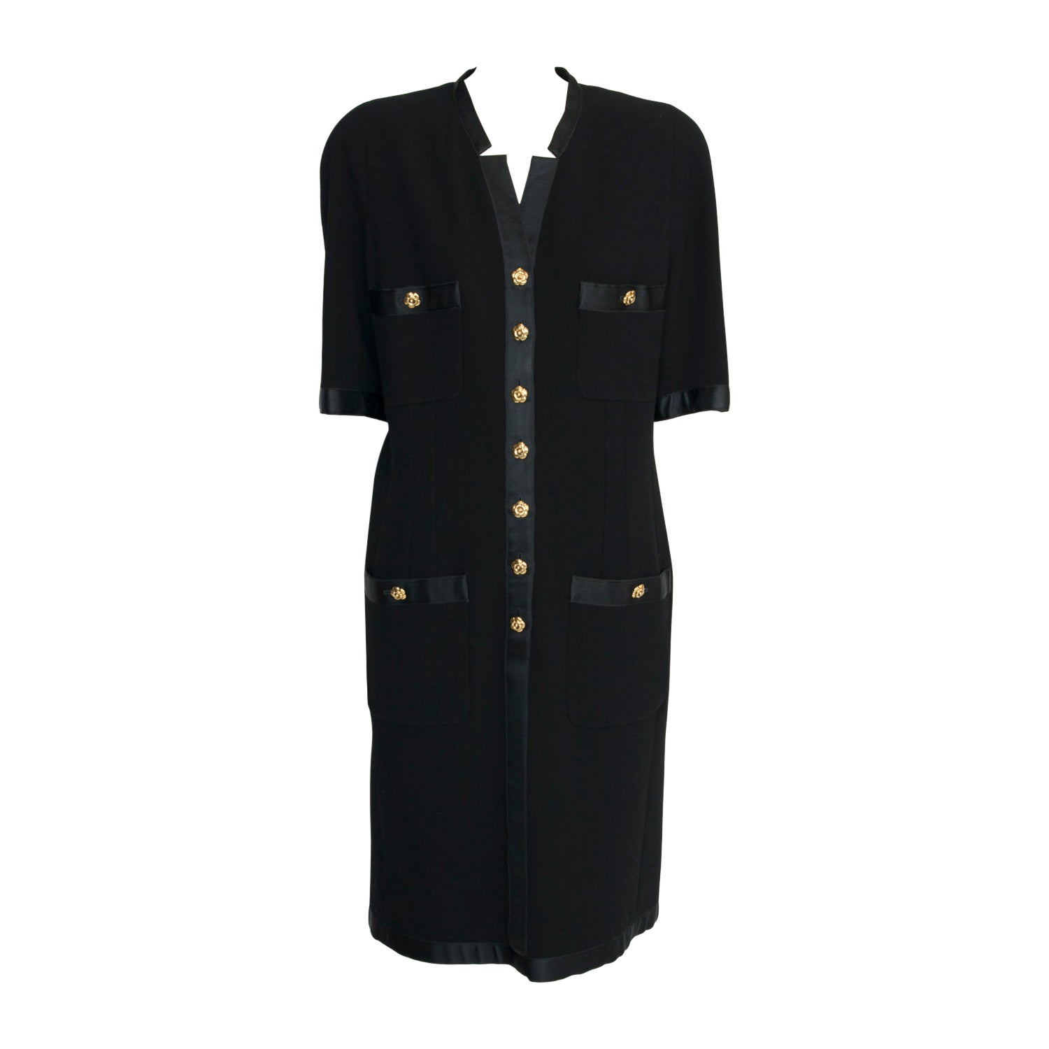 Chanel by Karl Lagerfeld Kleines schwarzes Kleid mit Knopfleiste, H/W 1990-1991