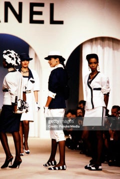 Chanel By Karl Lagerfeld Camellia Bow Printed Denim Dress, Spring-Summer 1987