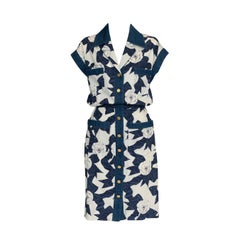 Chanel By Karl Lagerfeld Camellia Bow Printed Denim Dress, Spring-Summer 1987