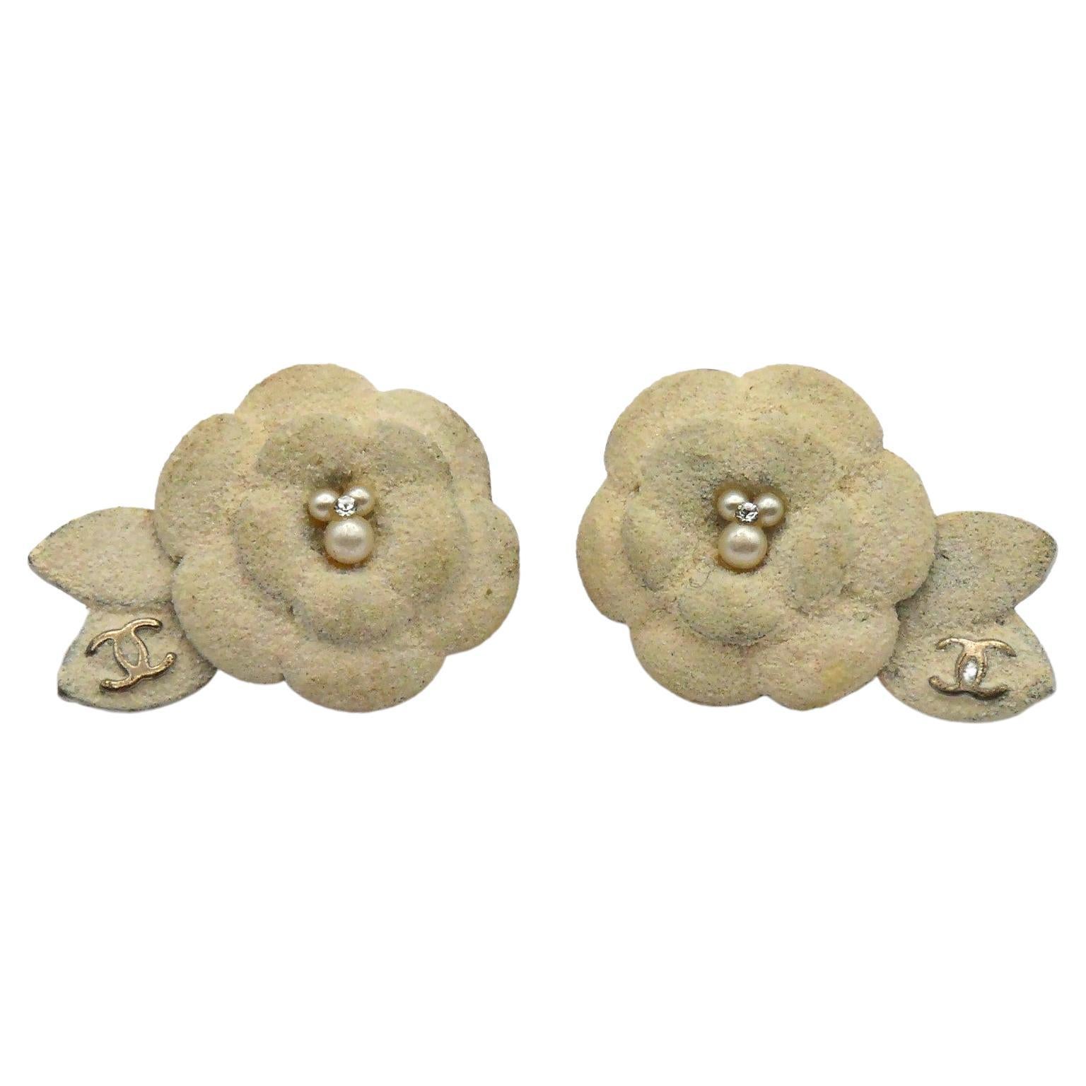 CHANEL by KARL LAGERFELD Camellia Stud Earrings, Fall 2005 For Sale