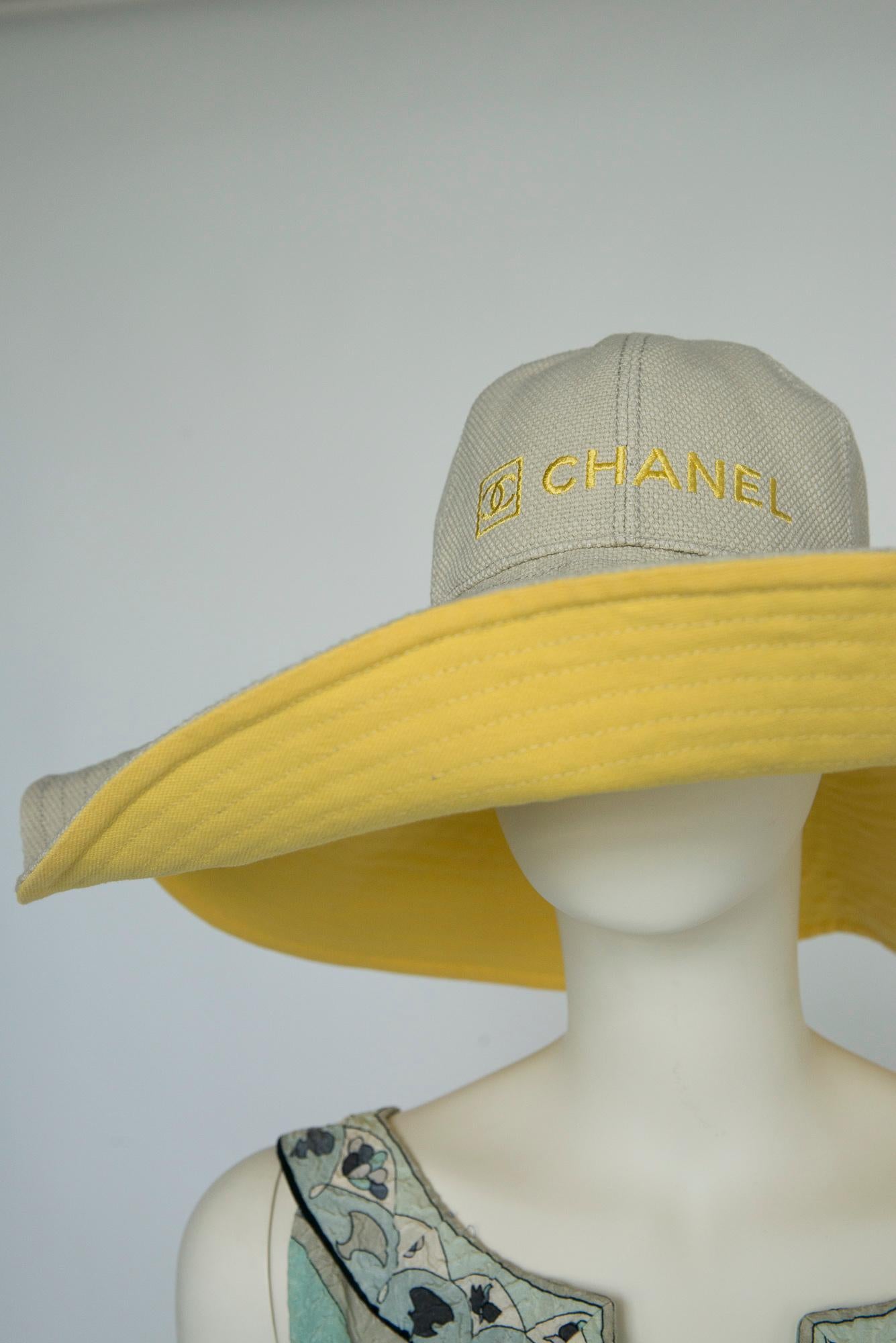Women's or Men's Chanel By Karl Lagerfeld CC Logo Embroidered Cotton-Canvas Sunhat, Circa 2000