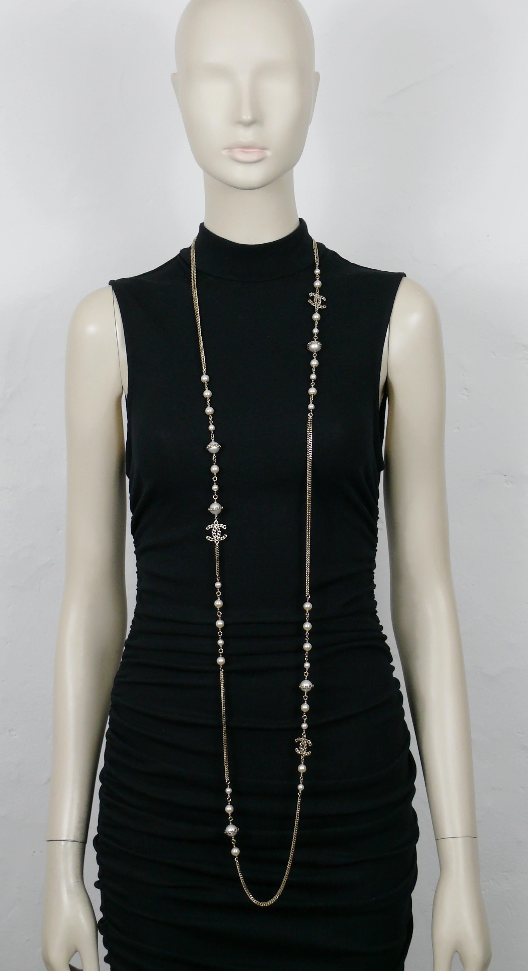 CHANEL by KARL LAGERFELD Chain CC Logos and Faux Pearl Sautoir Necklace ...