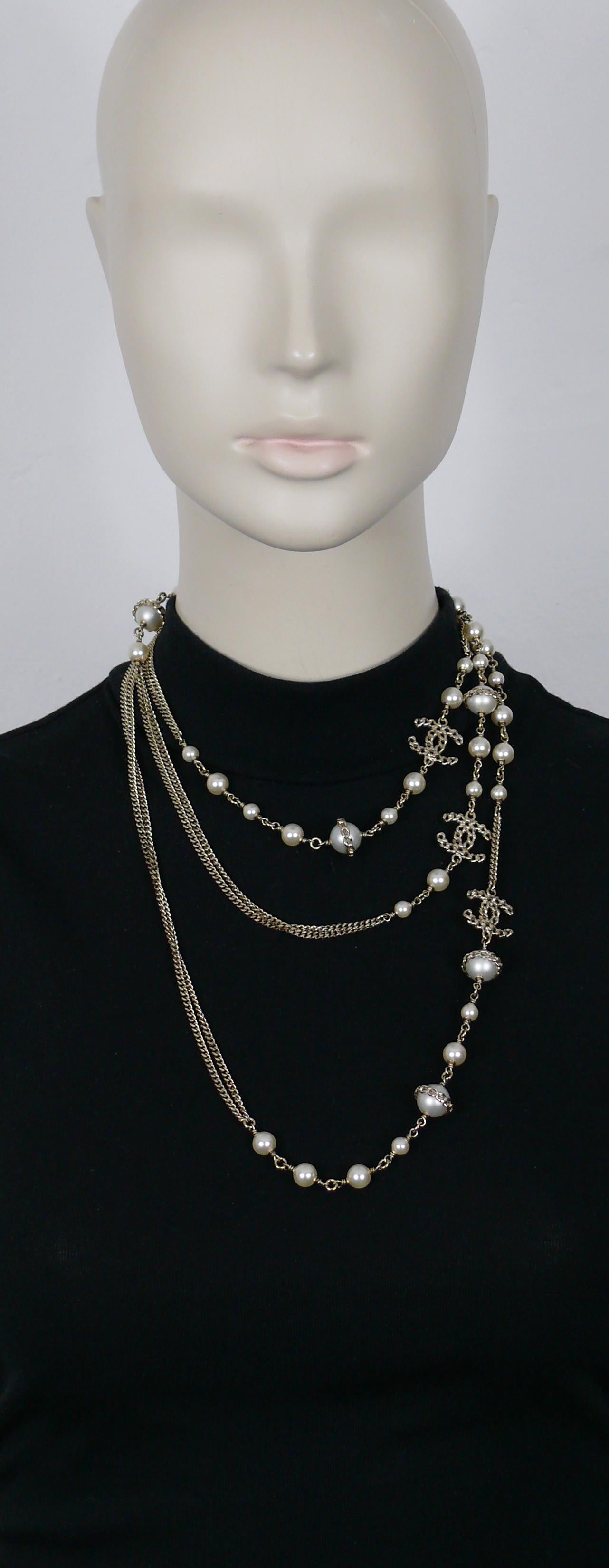 CHANEL by KARL LAGERFELD Chain CC Logos and Faux Pearl Sautoir Necklace, 2016 For Sale 2