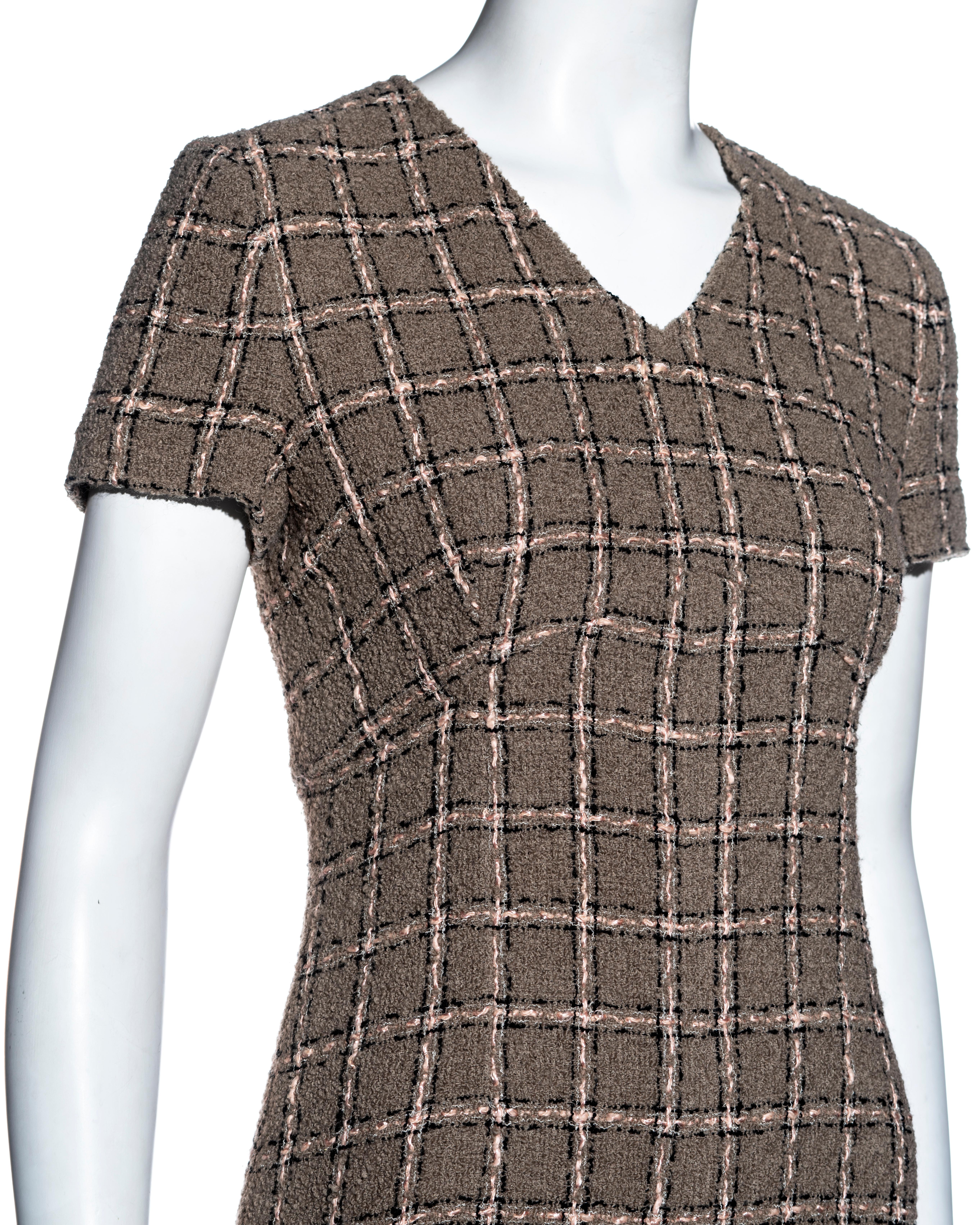 Chanel by Karl Lagerfeld checked taupe bouclé wool dress and jacket set, fw 1995 For Sale 1