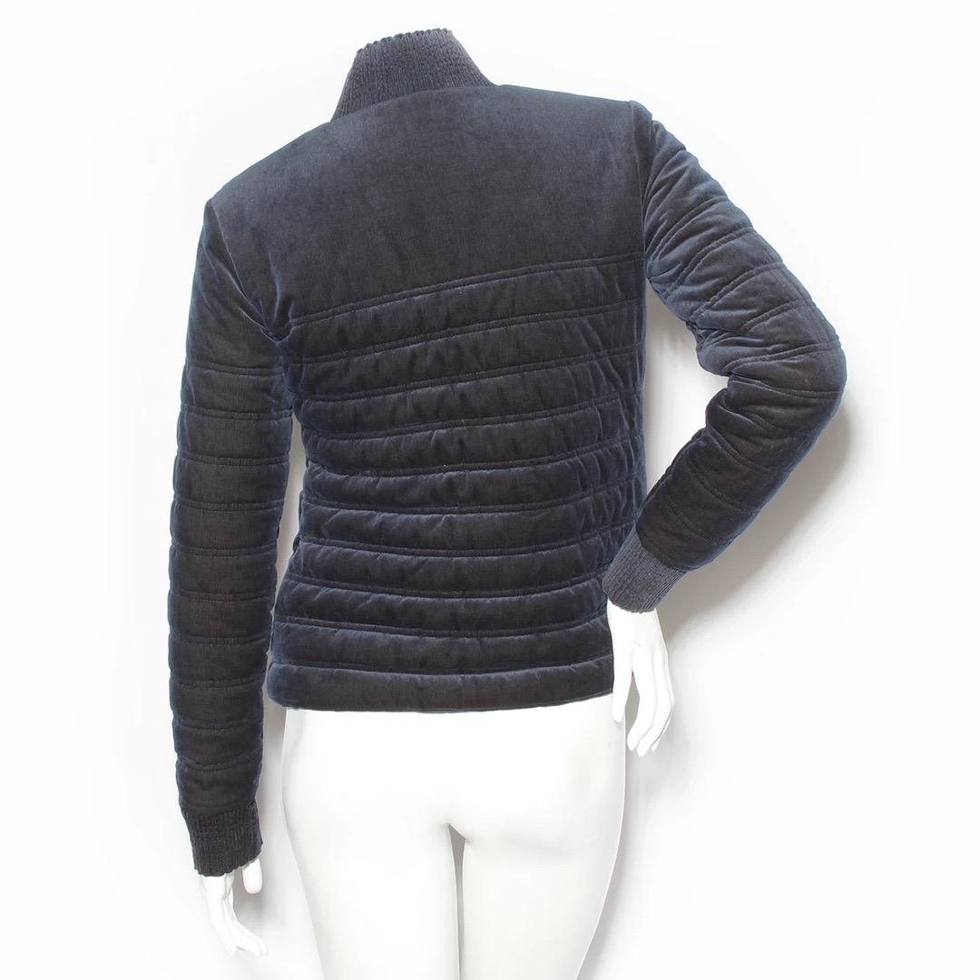 Chanel by Karl Lagerfeld Jacket 
Made in France 
Navy blue corduroy 
Quilted detailing 
