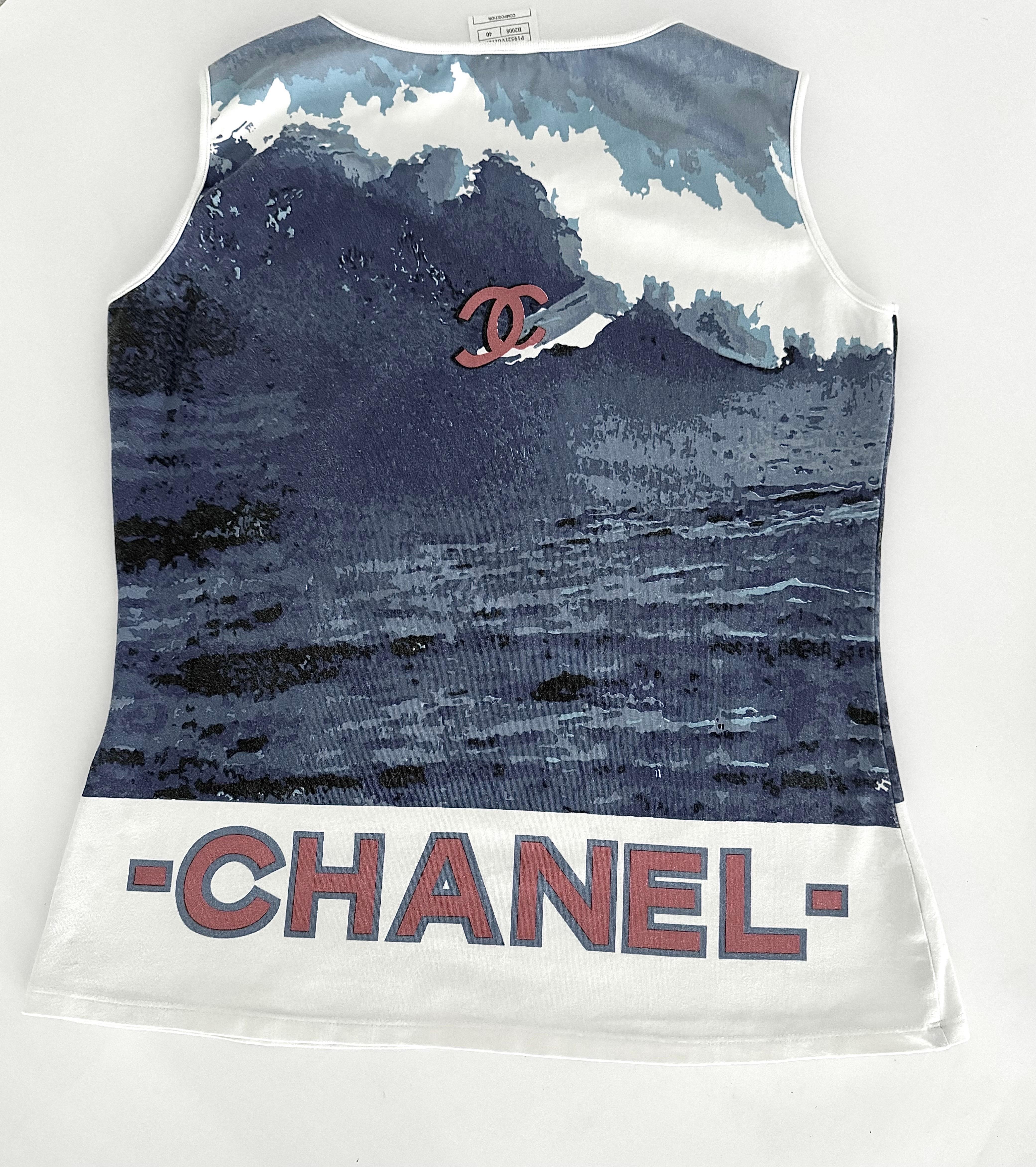 Chanel by Karl Lagerfeld cotton printed surf line tank top, ss  2002 7