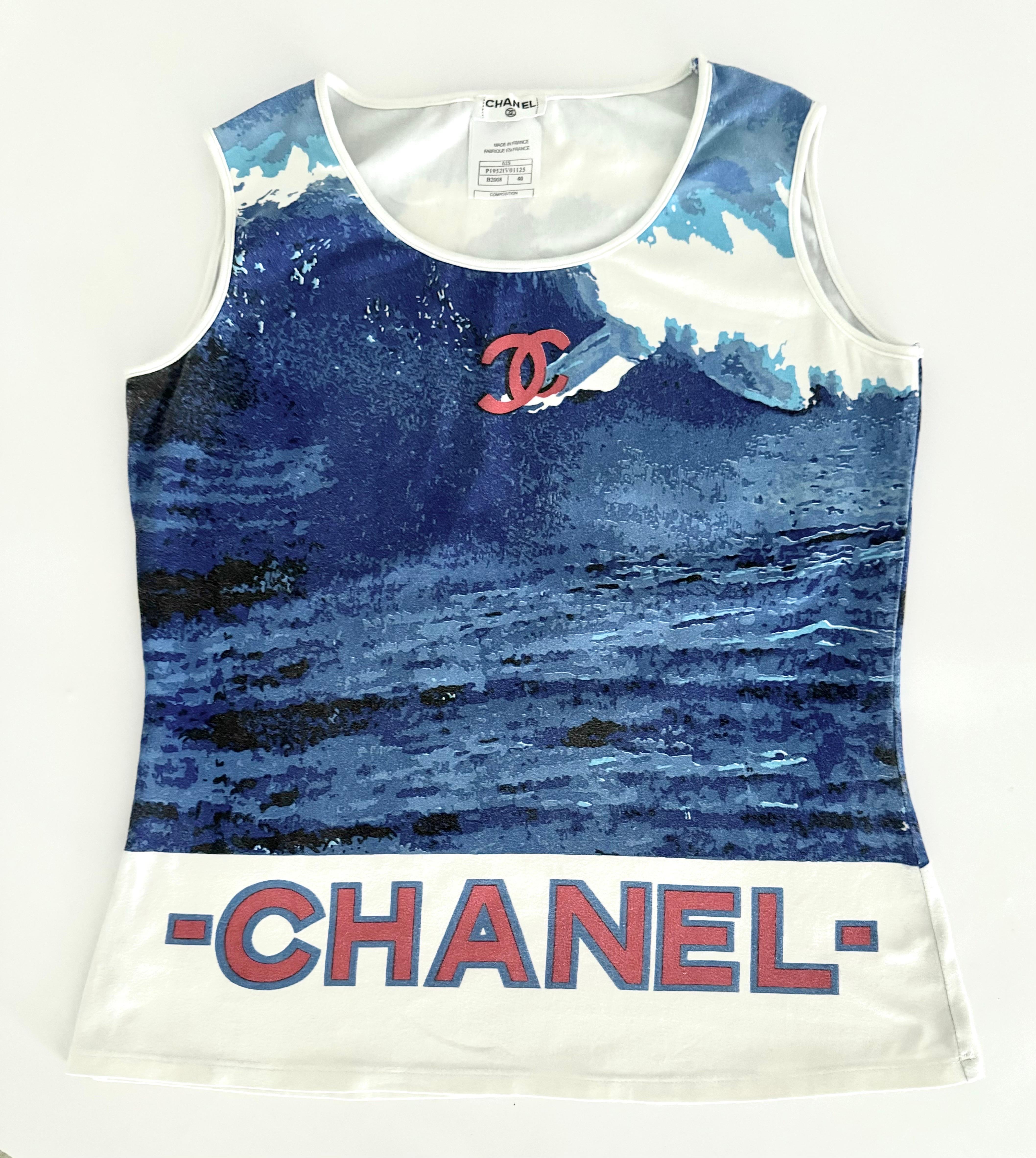 Chanel by Karl Lagerfeld cotton printed surf line tank top, ss  2002 10