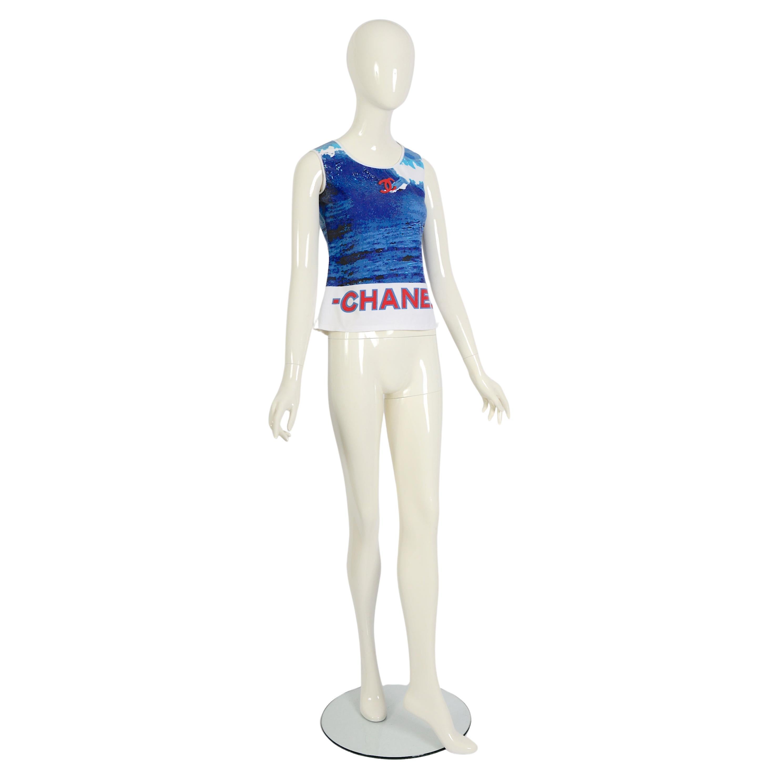 Chanel by Karl Lagerfeld cotton printed surf line tank top, ss  2002 In Good Condition In Antwerpen, Vlaams Gewest
