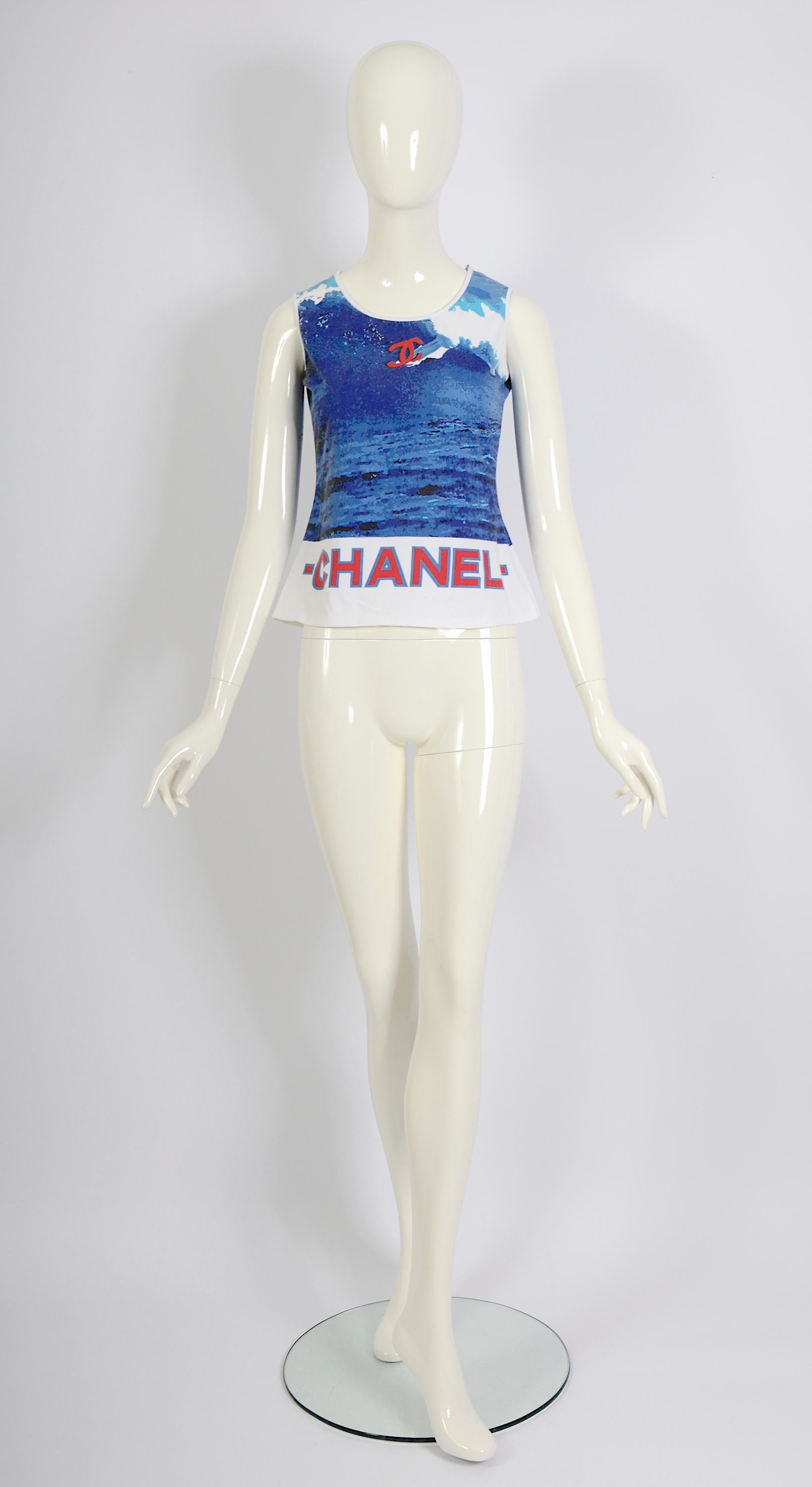 Women's or Men's Chanel by Karl Lagerfeld cotton printed surf line tank top, ss  2002