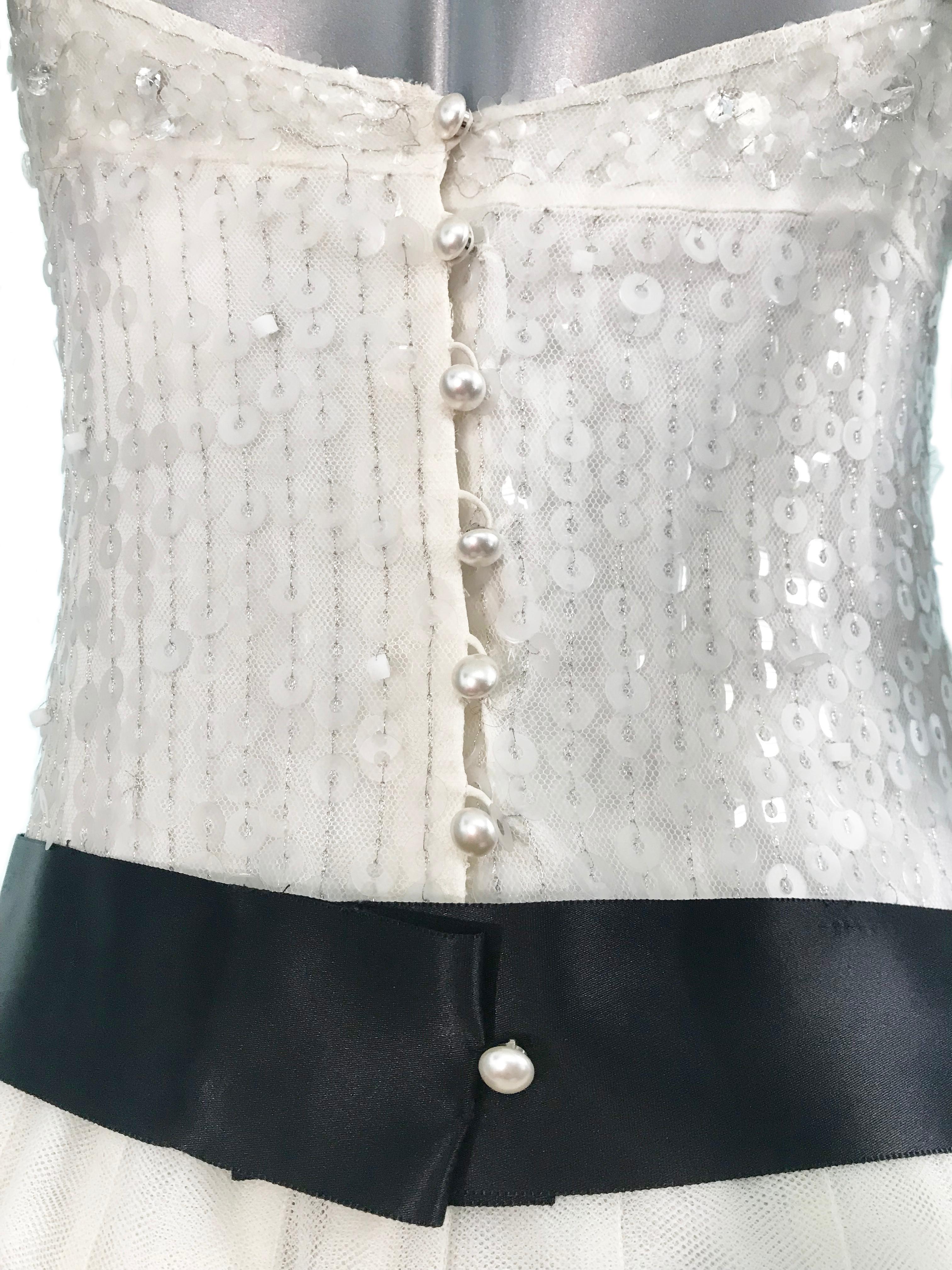 Chanel by Karl Lagerfeld Cream Dress with Black Ribbon Straps , Cruise 2005 In Good Condition In Palm Beach, FL