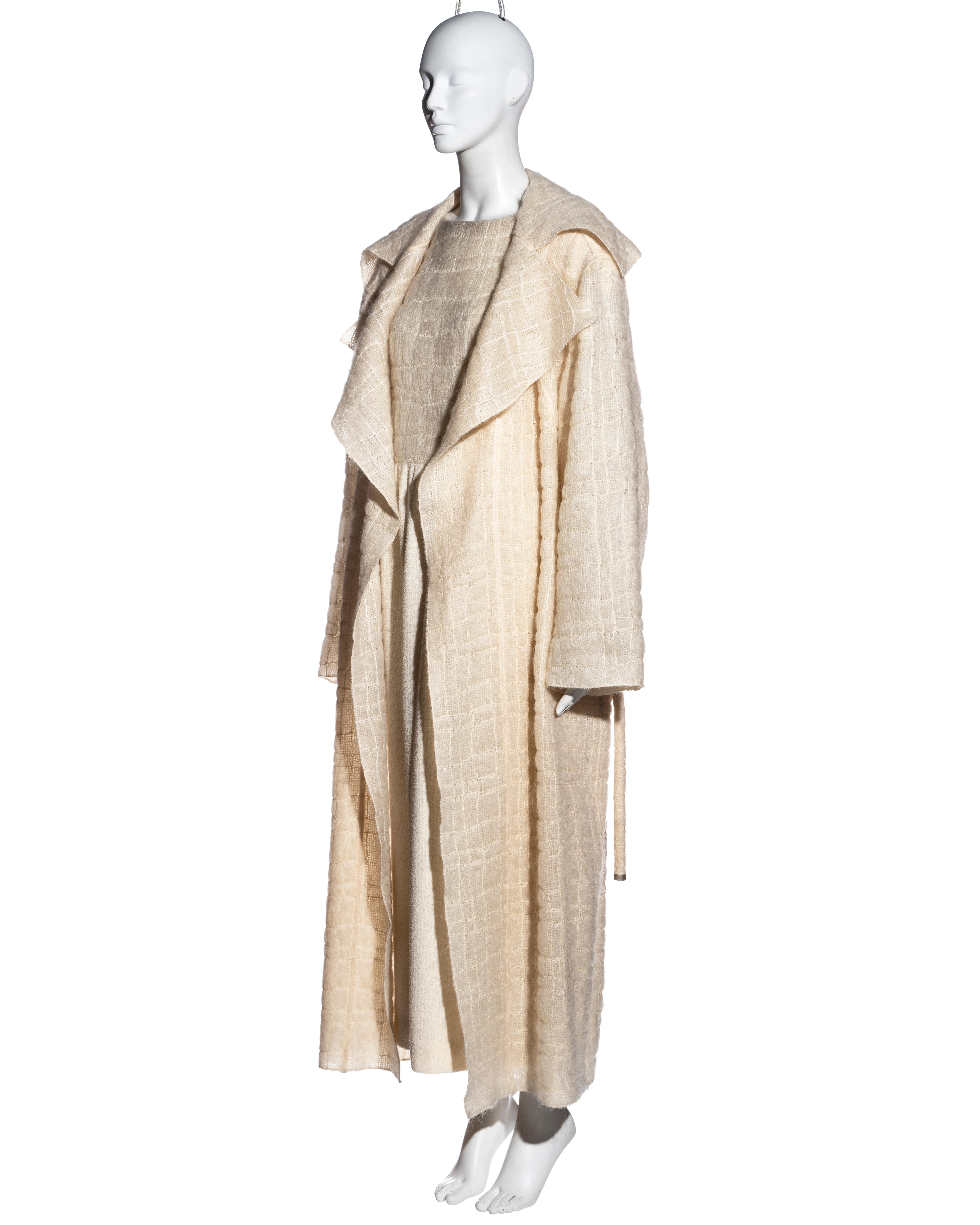 Beige Chanel by Karl Lagerfeld cream mohair wool coat and dress ensemble, fw 1998 For Sale