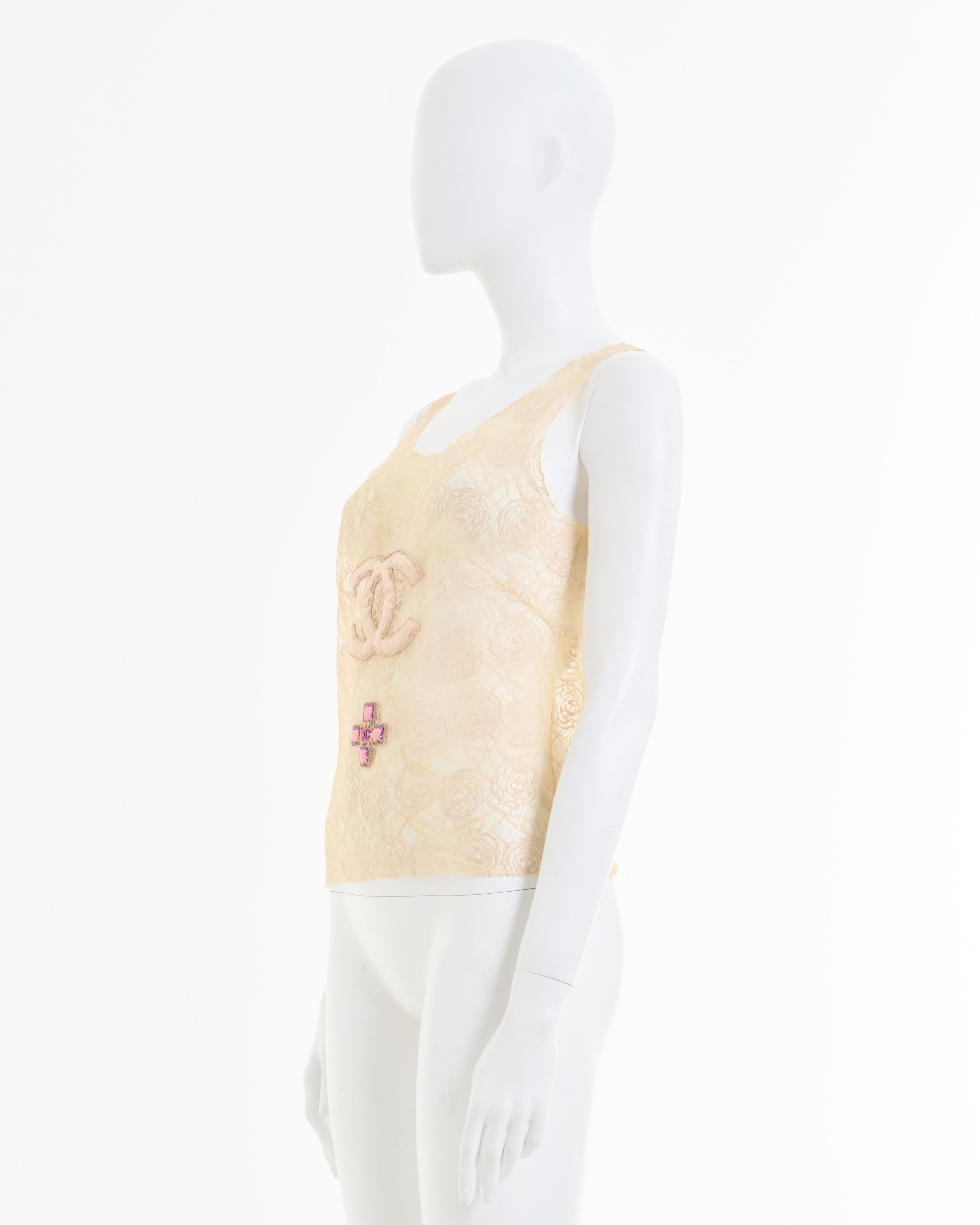 Women's Chanel by Karl Lagerfeld Cruise 2004 Off-White lace embellished top