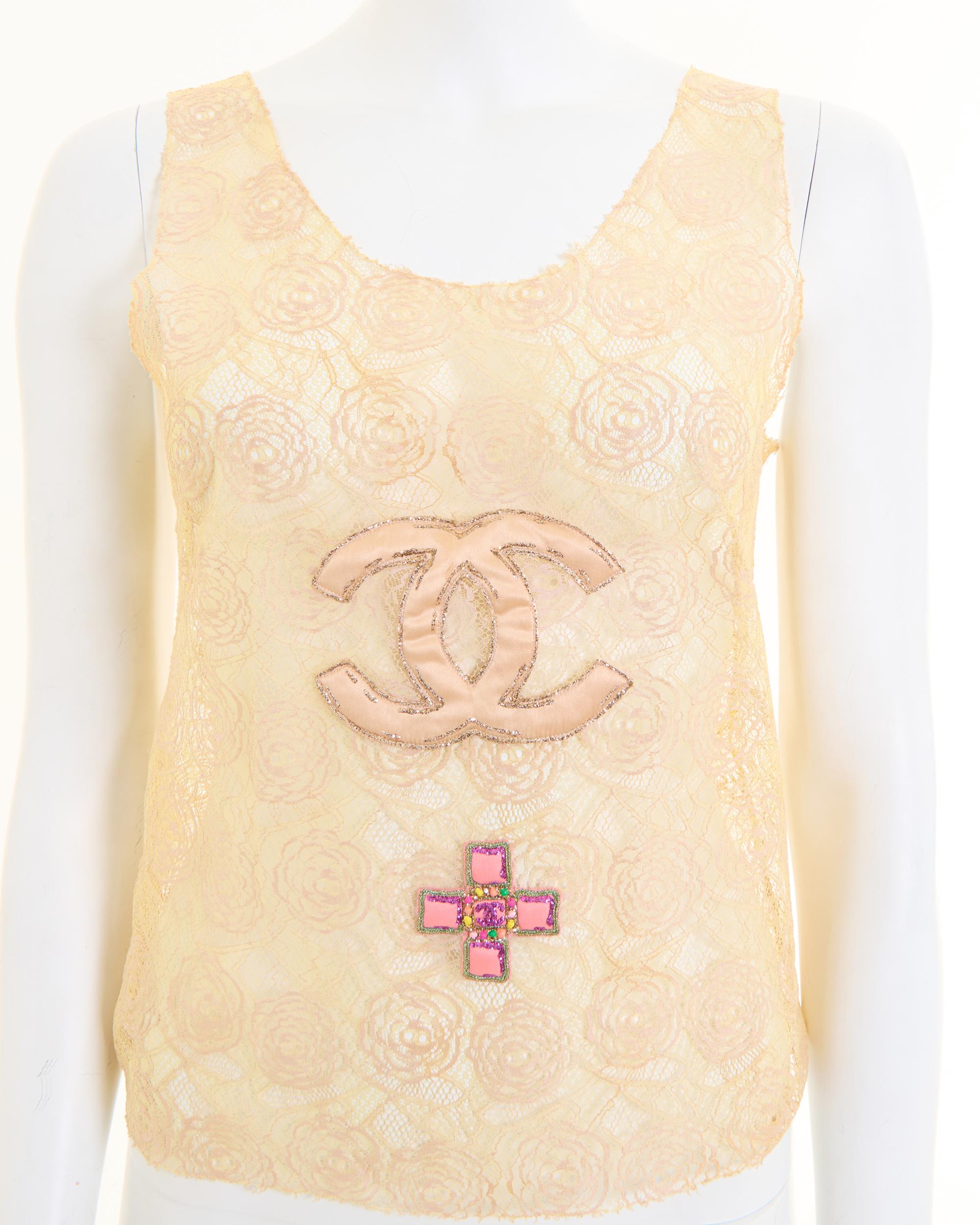 Chanel by Karl Lagerfeld Cruise 2004 Off-White lace embellished top 2