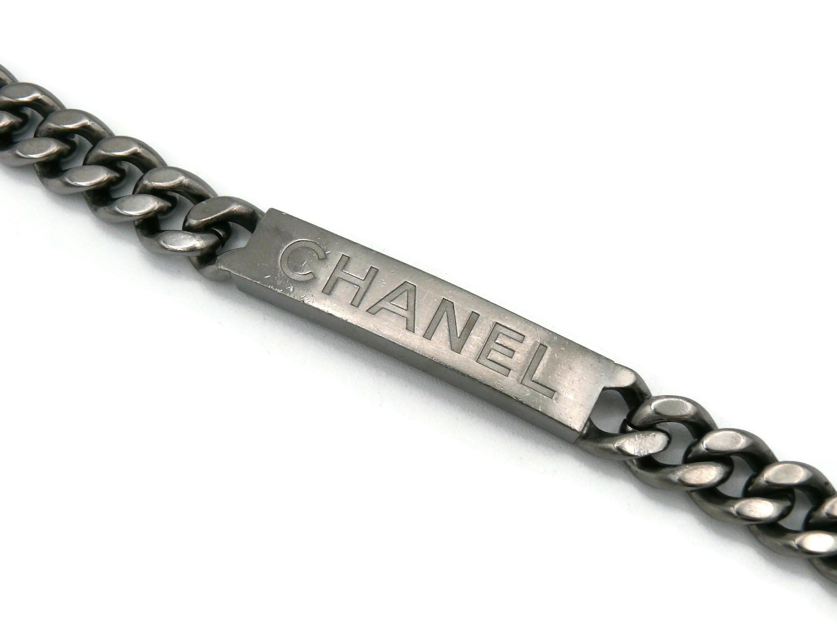 CHANEL by KARL LAGERFELD Curb Link Chain ID Logo Necklace, Spring 2015 In Good Condition For Sale In Nice, FR