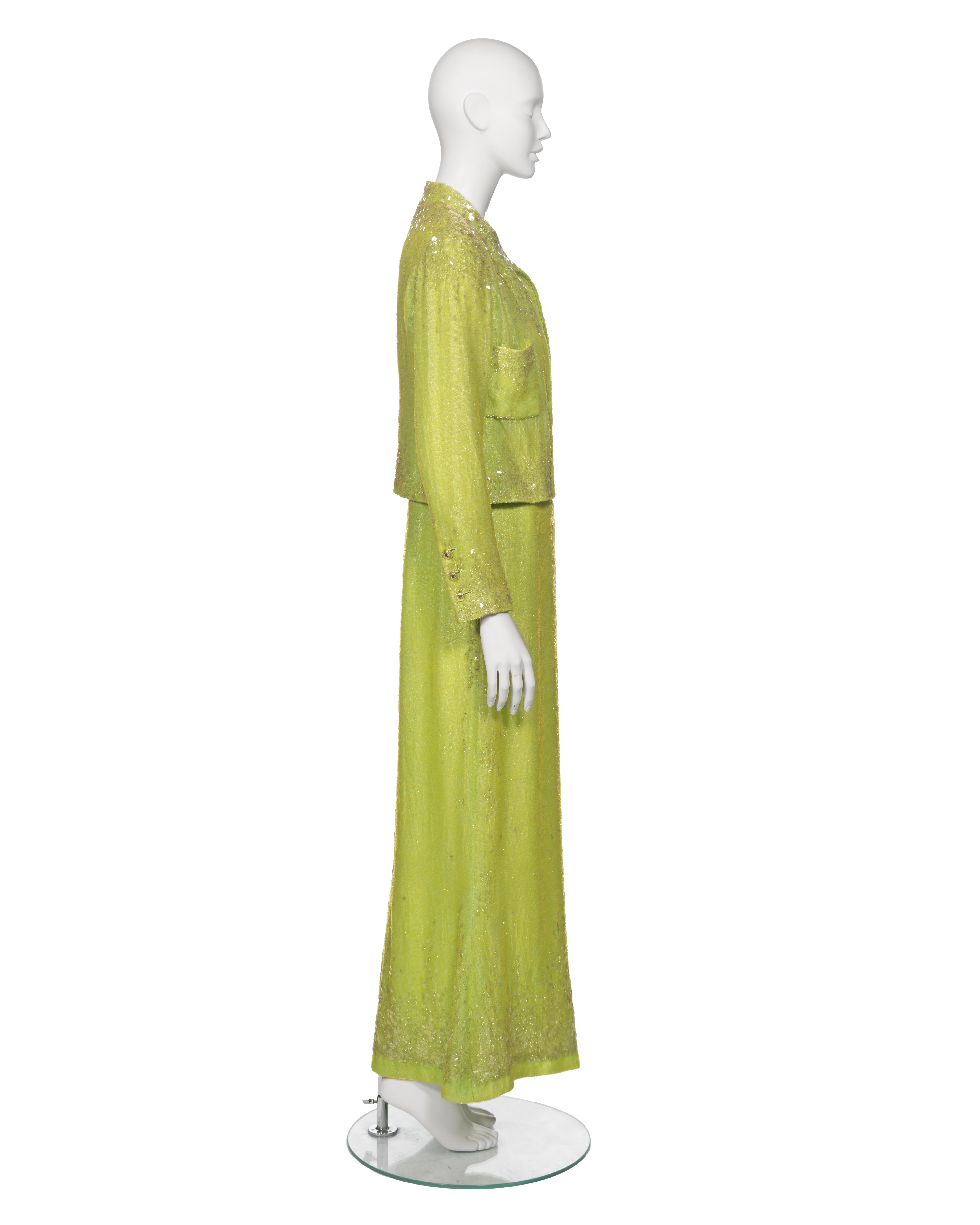Chanel by Karl Lagerfeld Embellished Lime Green Velvet Dress and Jacket, ss 1997 For Sale 8