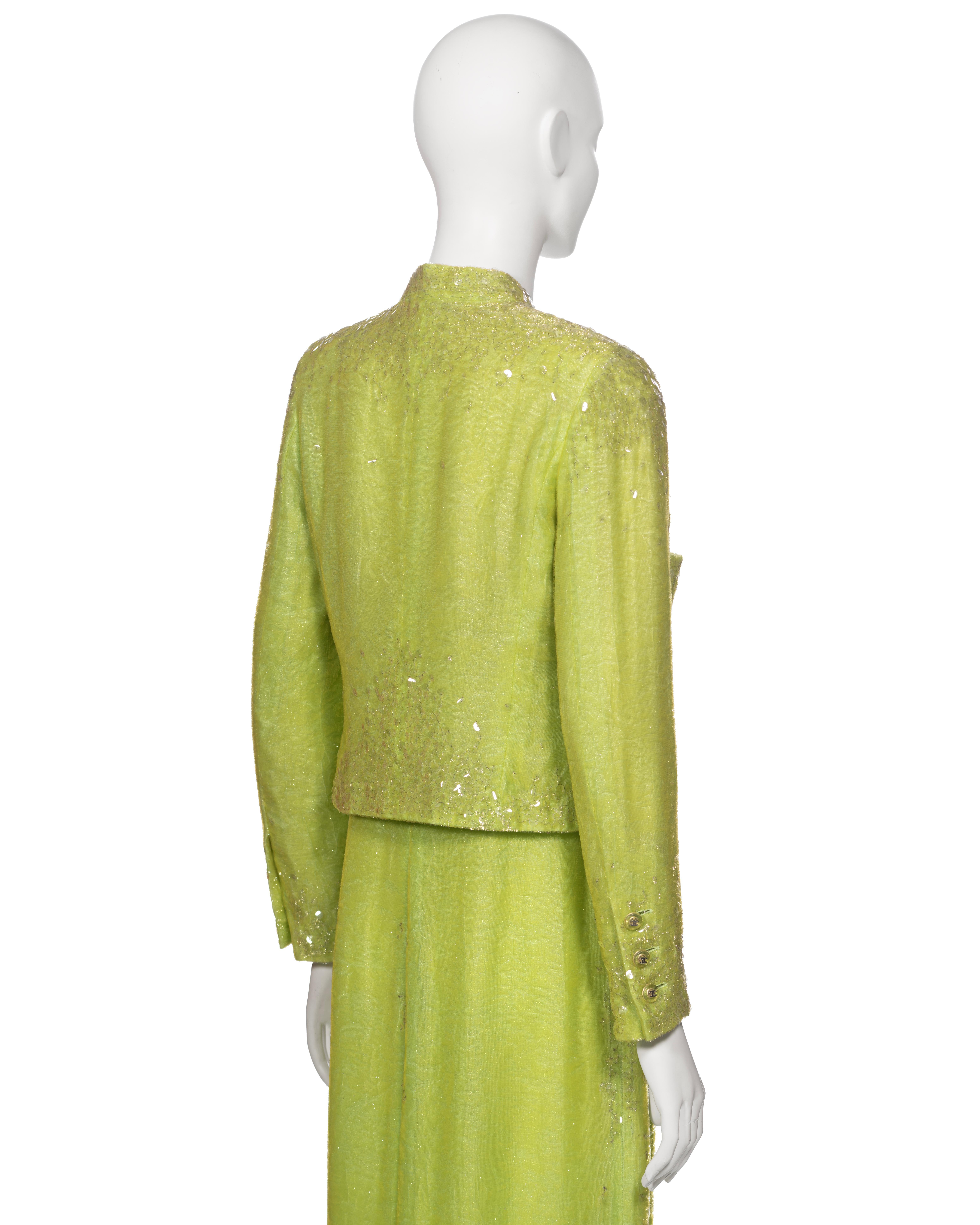 Chanel by Karl Lagerfeld Embellished Lime Green Velvet Dress and Jacket, ss 1997 For Sale 10