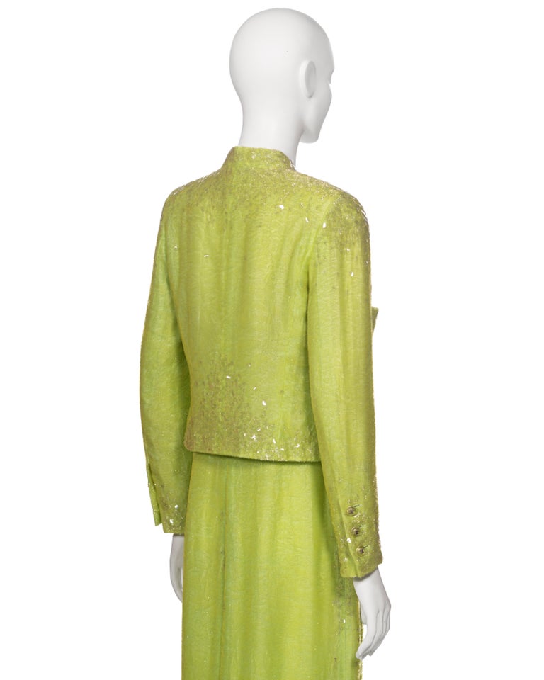 Chanel By Karl Lagerfeld Embellished Lime Green Velvet Dress And Jacket, Ss 1997