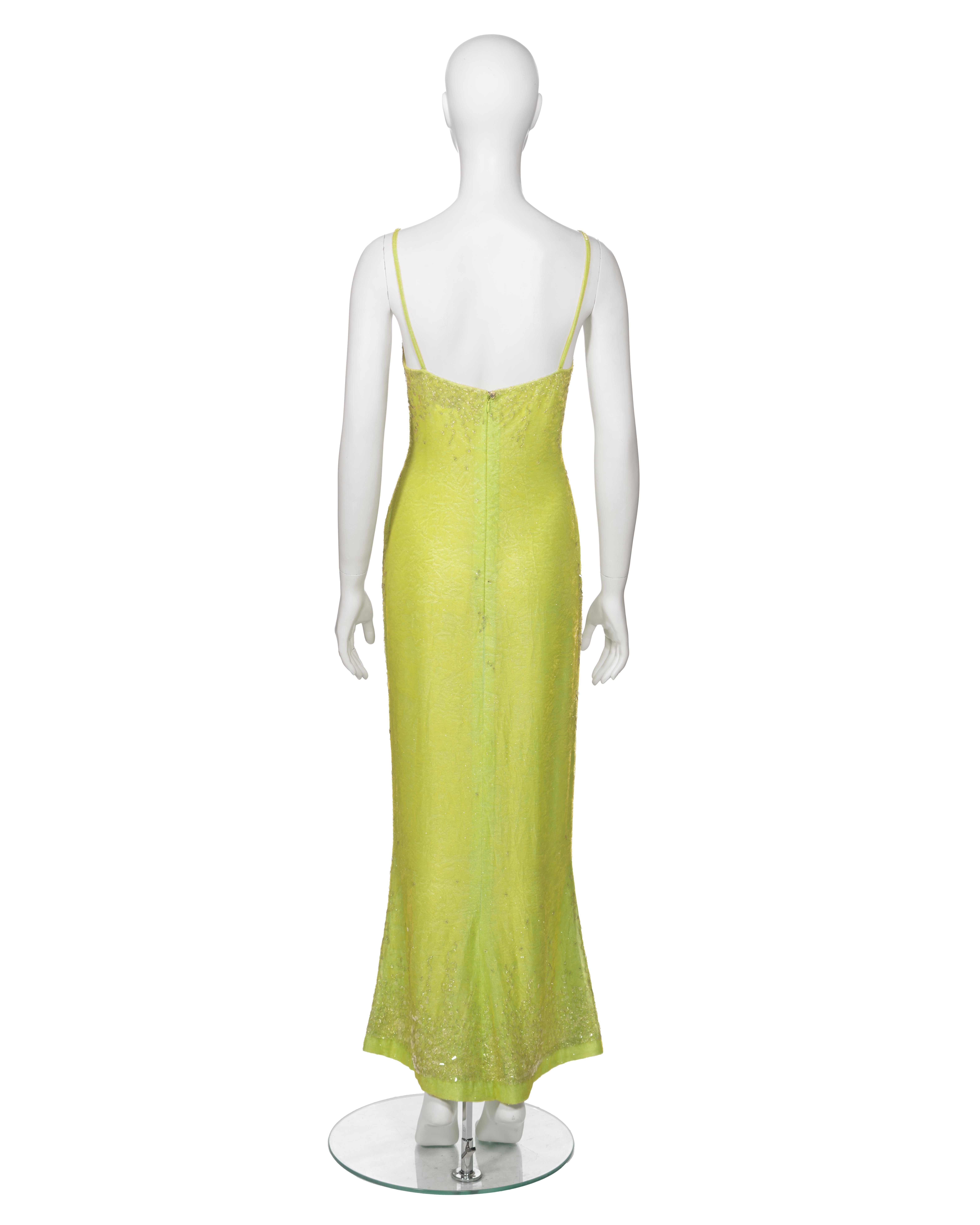 Chanel by Karl Lagerfeld Embellished Lime Green Velvet Dress and Jacket, ss 1997 For Sale 11