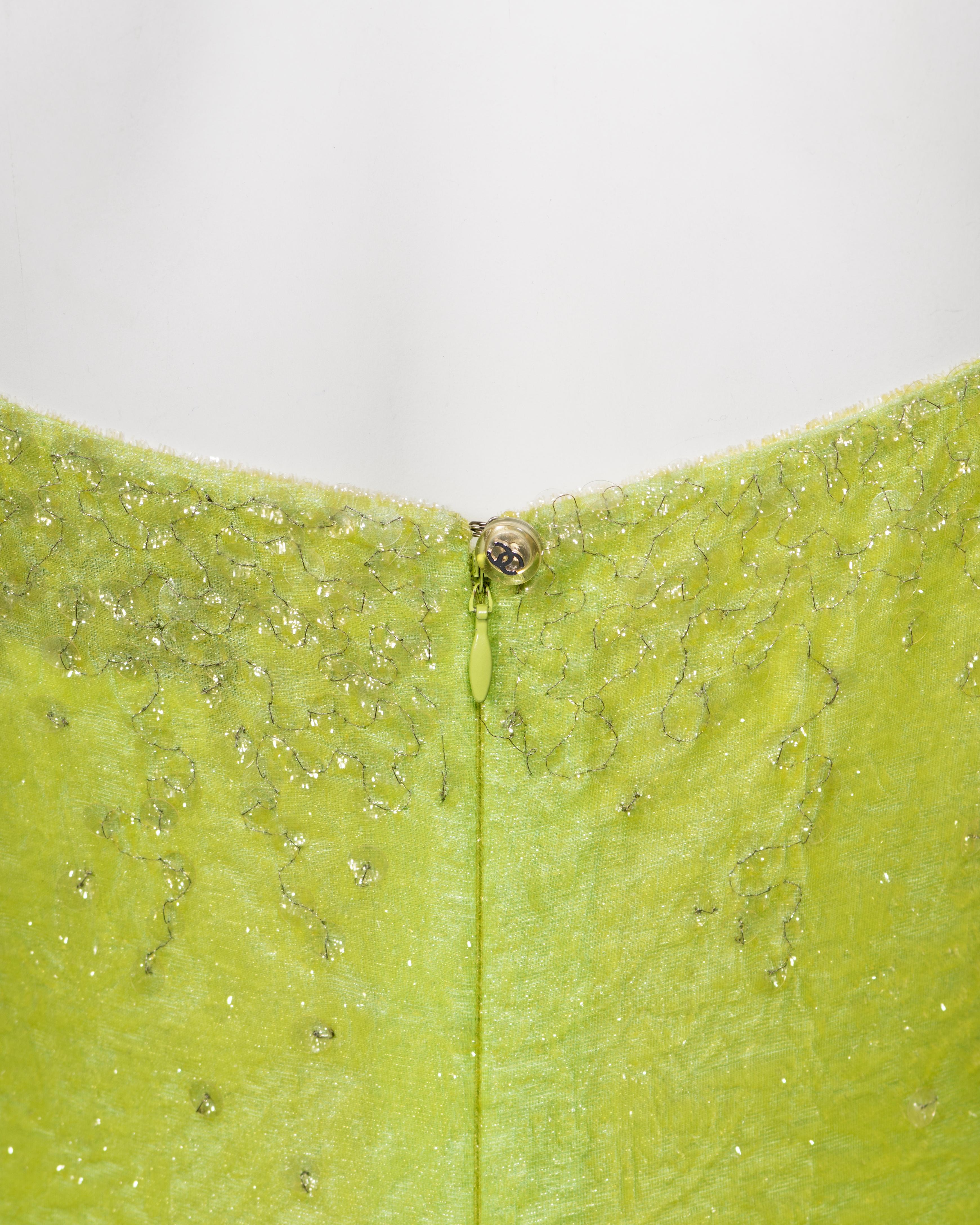 Chanel by Karl Lagerfeld Embellished Lime Green Velvet Dress and Jacket, ss 1997 For Sale 12