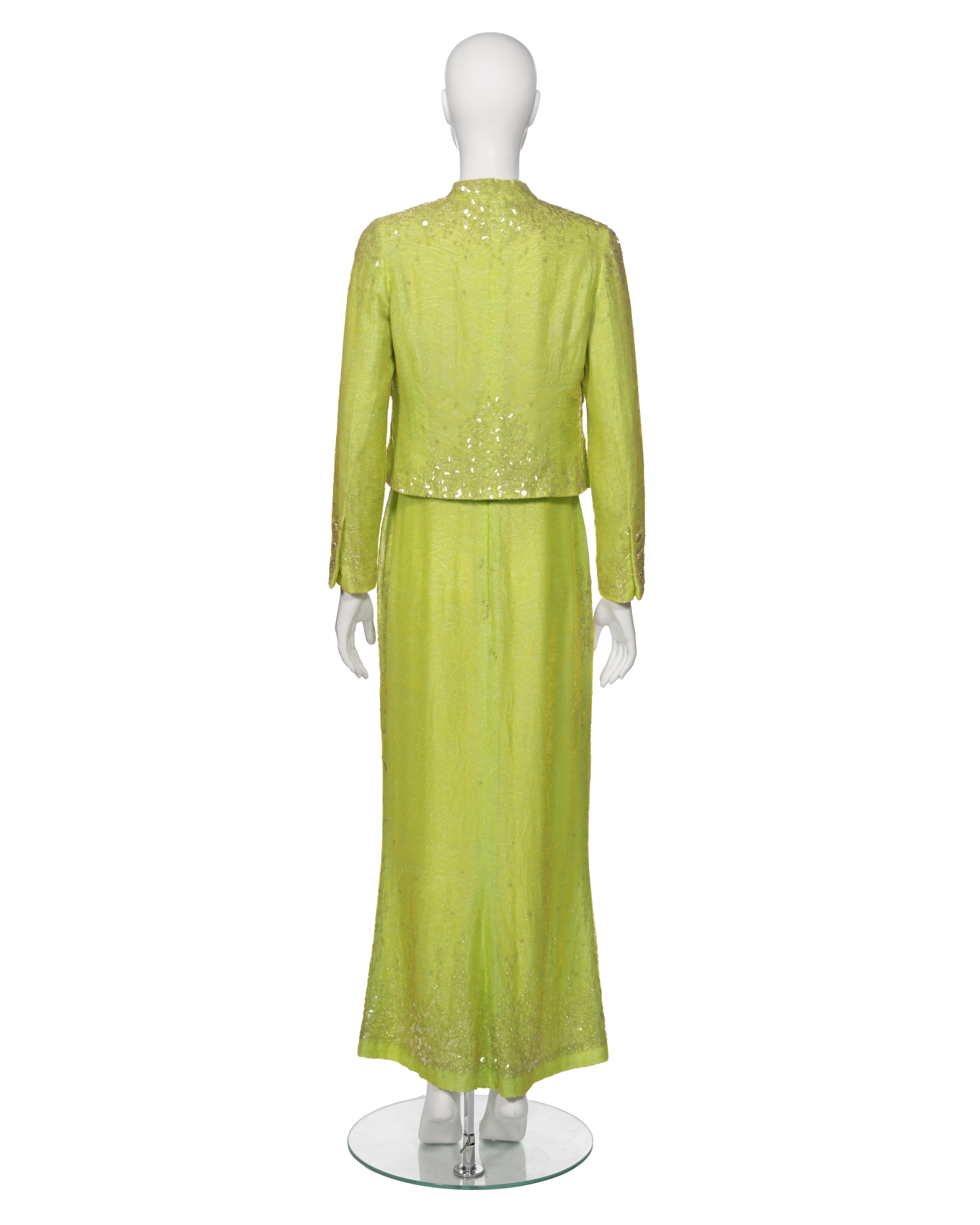 Chanel by Karl Lagerfeld Embellished Lime Green Velvet Dress and Jacket, ss 1997 For Sale 13
