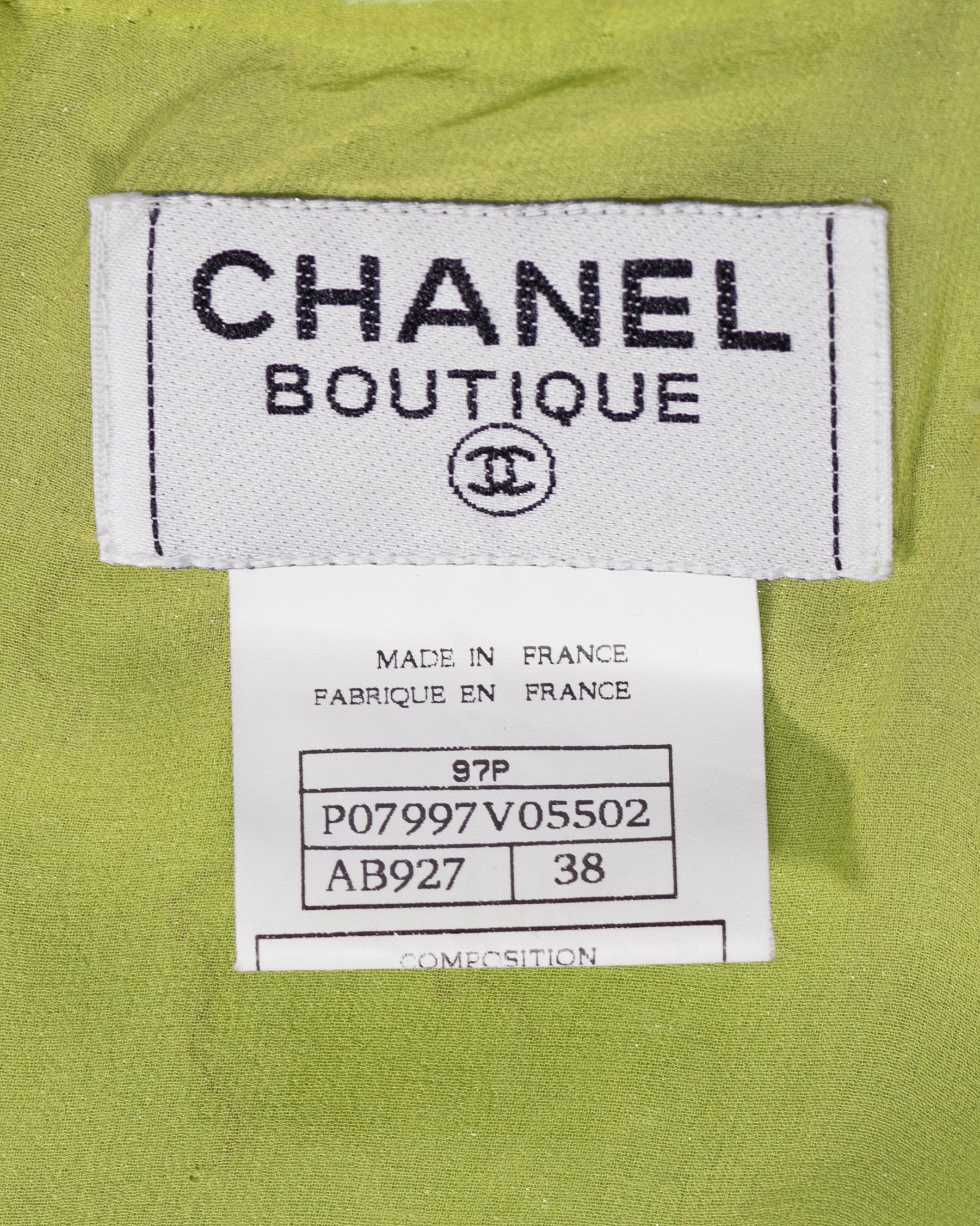 Chanel by Karl Lagerfeld Embellished Lime Green Velvet Dress and Jacket, ss 1997 For Sale 16